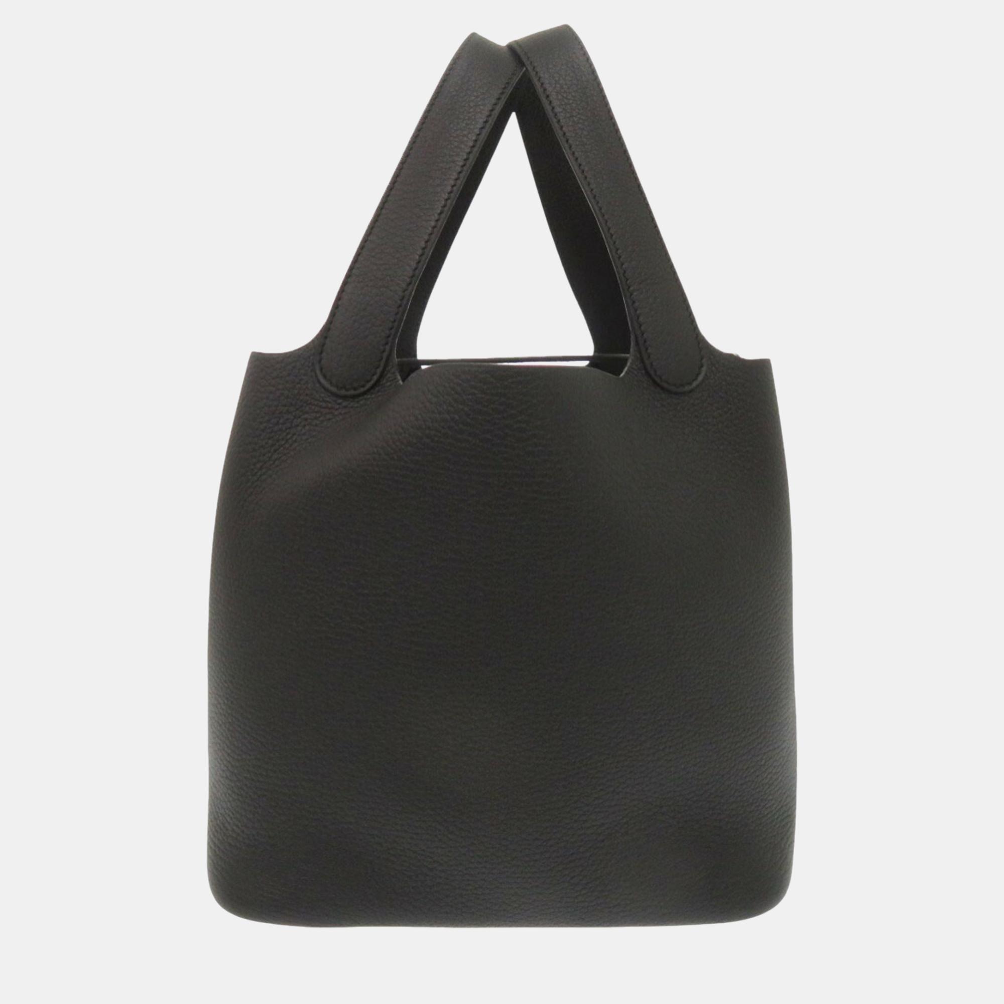

Hermes Taurillon Clece Black Picotin Lock MM Handbag