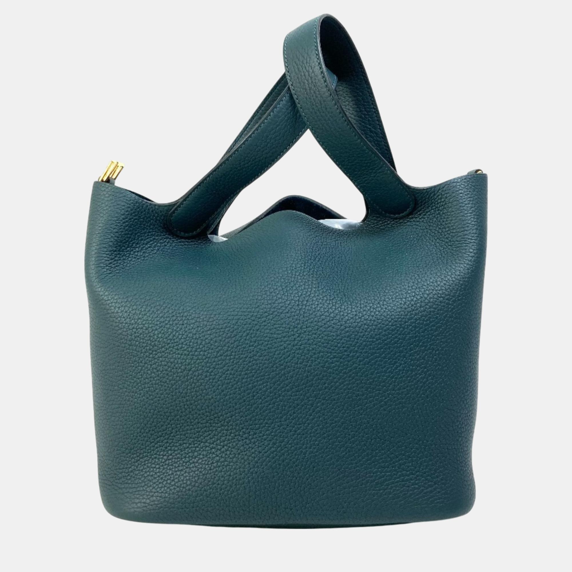 

Hermes Vert Super Green x Blue Taurillon Clece Picotin Lock MM Tote Bag