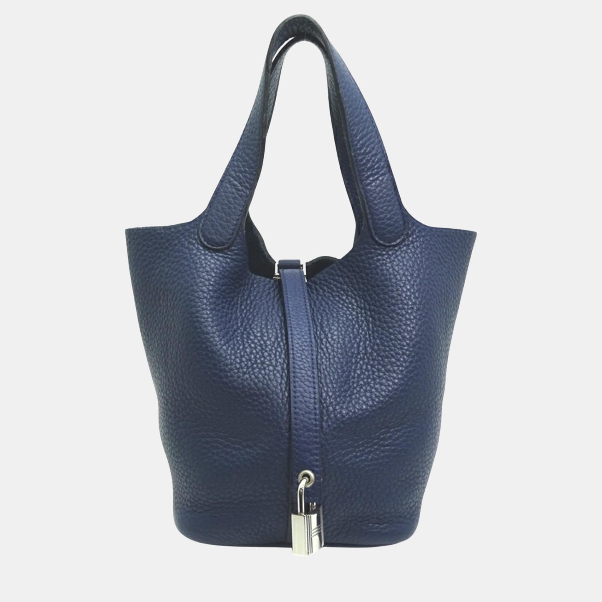 

Hermes Taurillon Clece Blue Saphir (Navy) Picotin Lock PM handbag, Navy blue