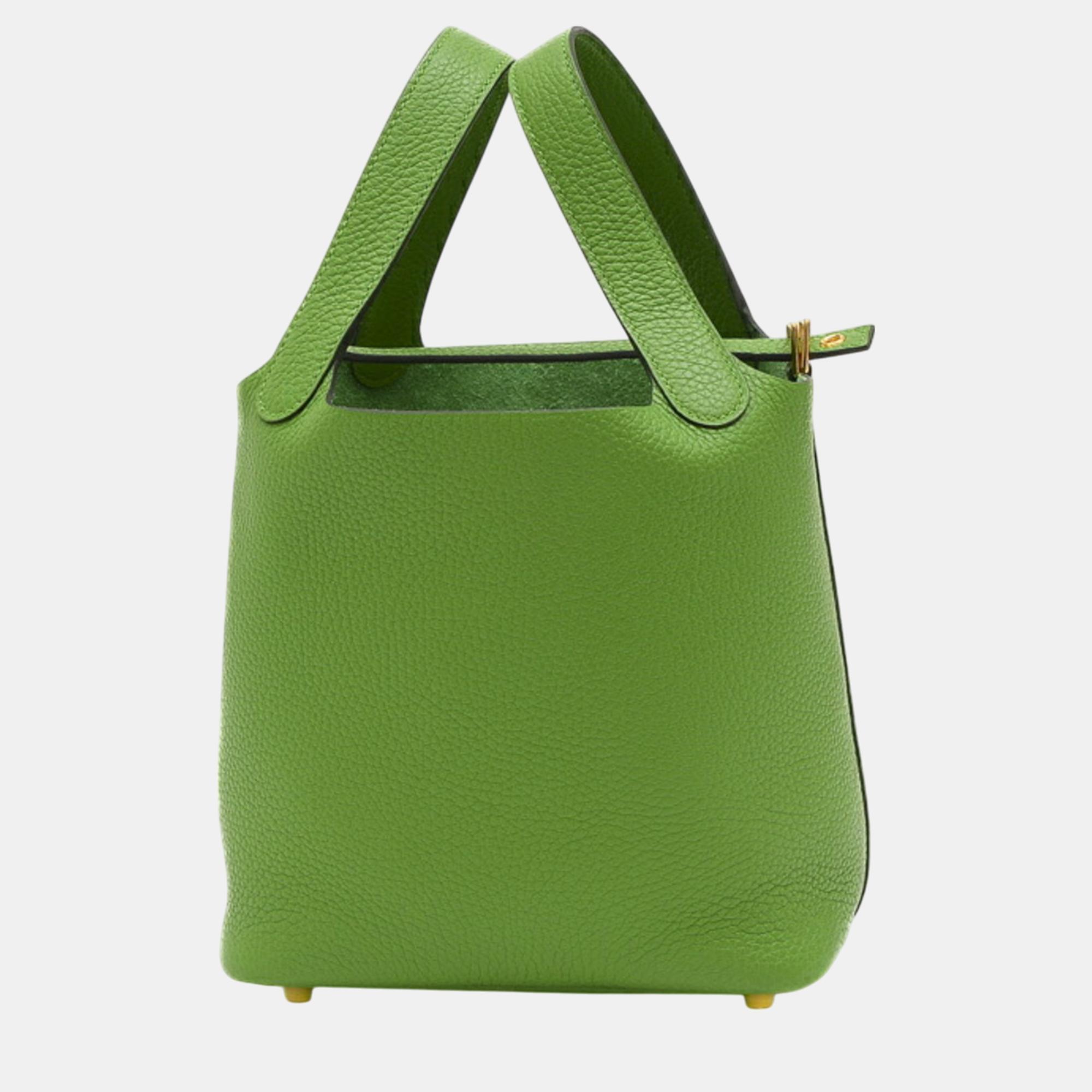 

Hermes Taurillon Clece Vert Yucca Picotin Lock PM 18 Handbag, Green