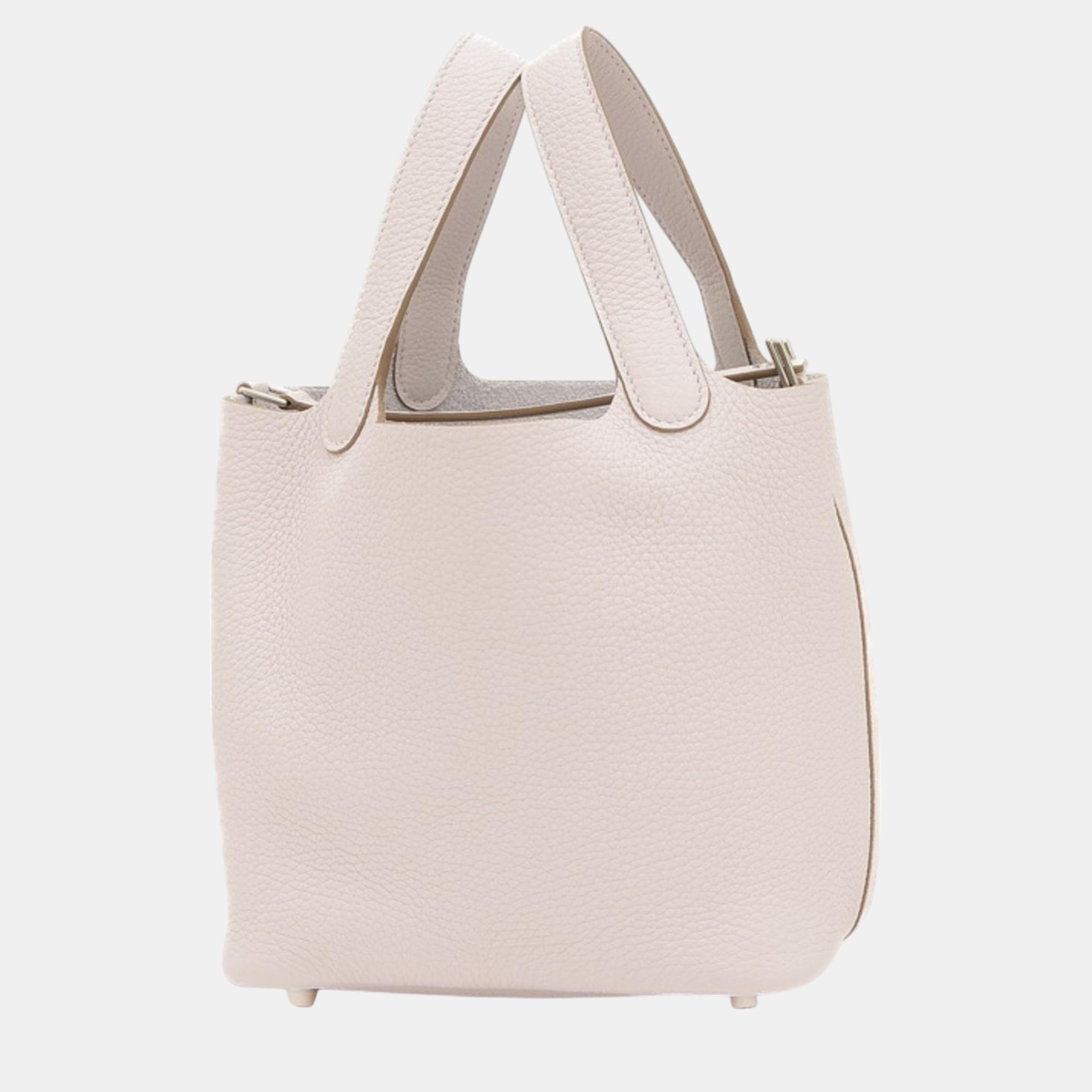 

Hermes Taurillon Mauve Pale Picotin Lock PM 18 Handbag, Pink