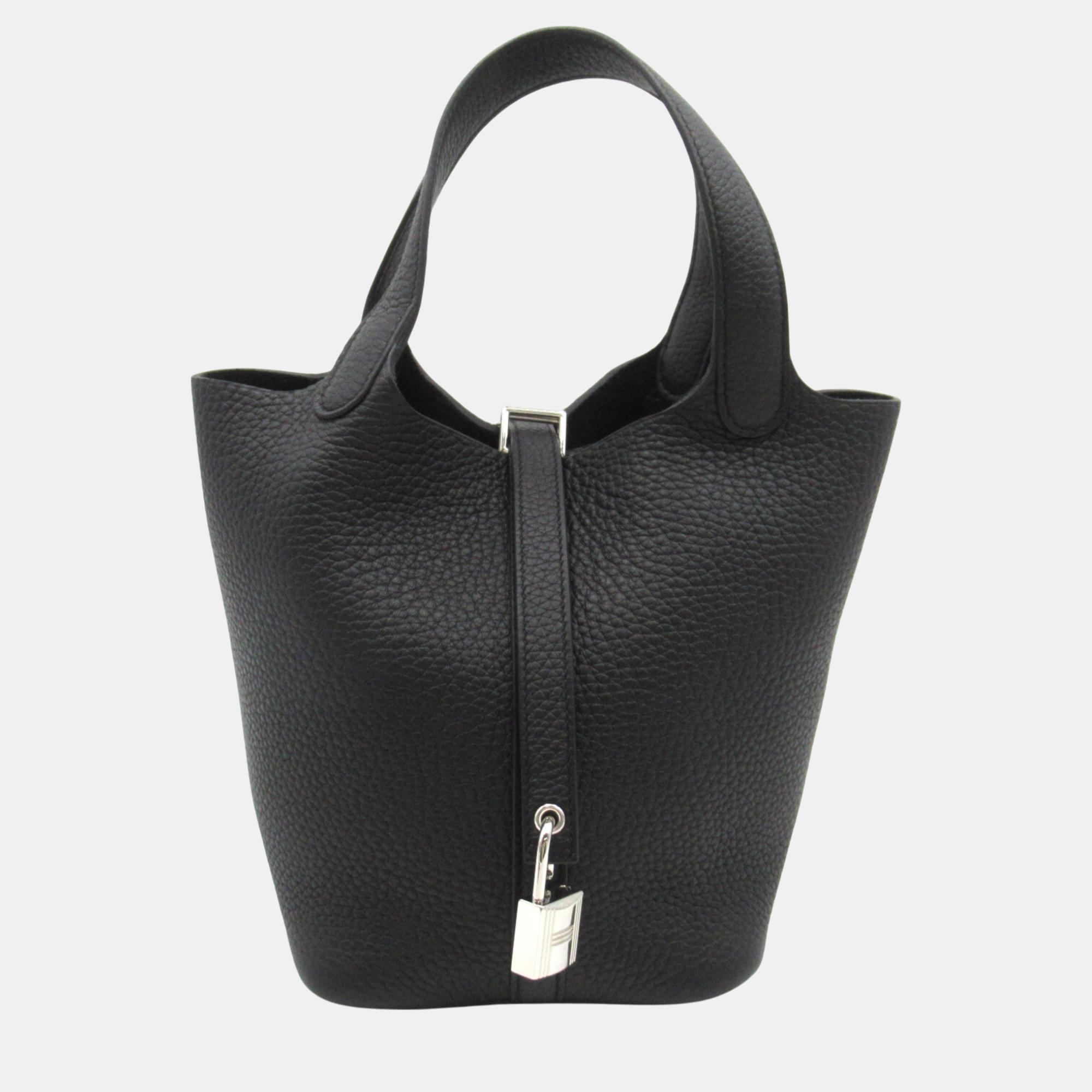 

Hermes Black Noir Taurillon Clece Calfskin (cowhide) Picotin Lock PM bag