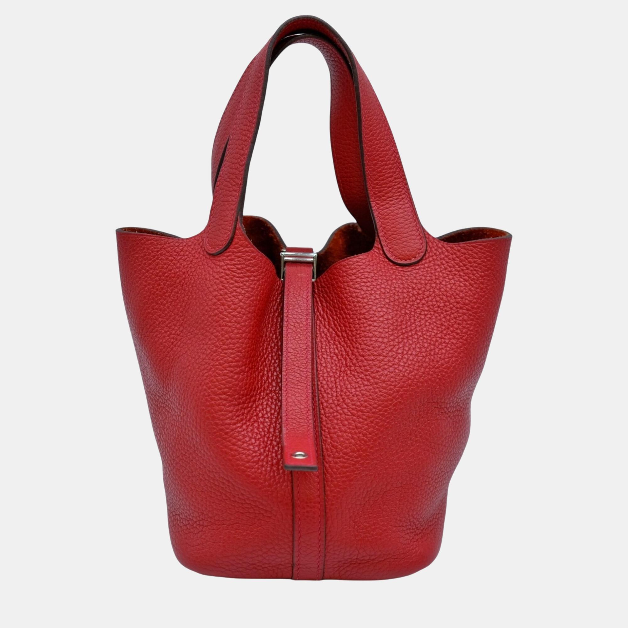 

Hermes Rouge Kazak Red Taurillon Clece Leather Picotin Lock PM Tote Bag