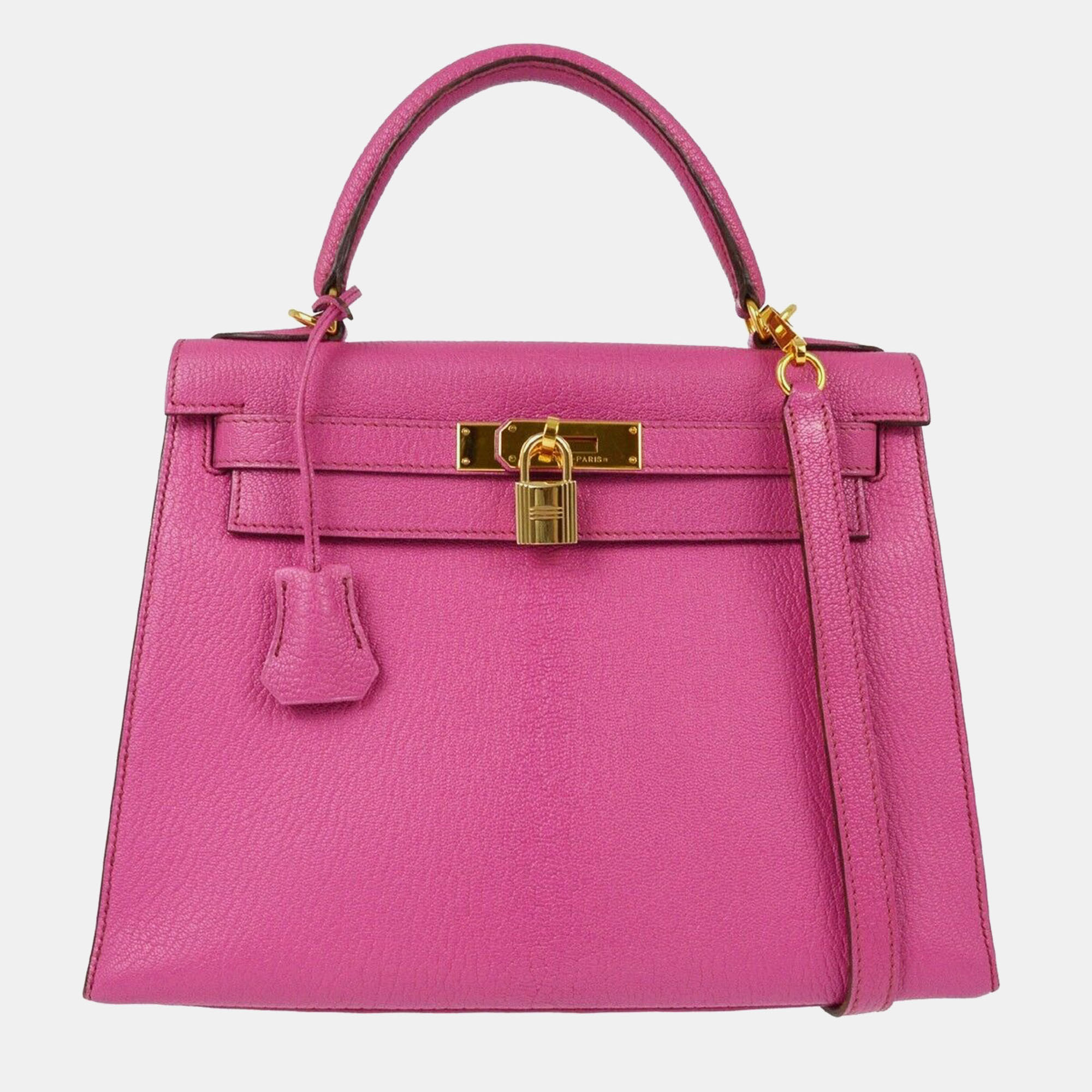 

Hermes Fuchsia Chevre Kelly 28 Sellier Handbag, Pink