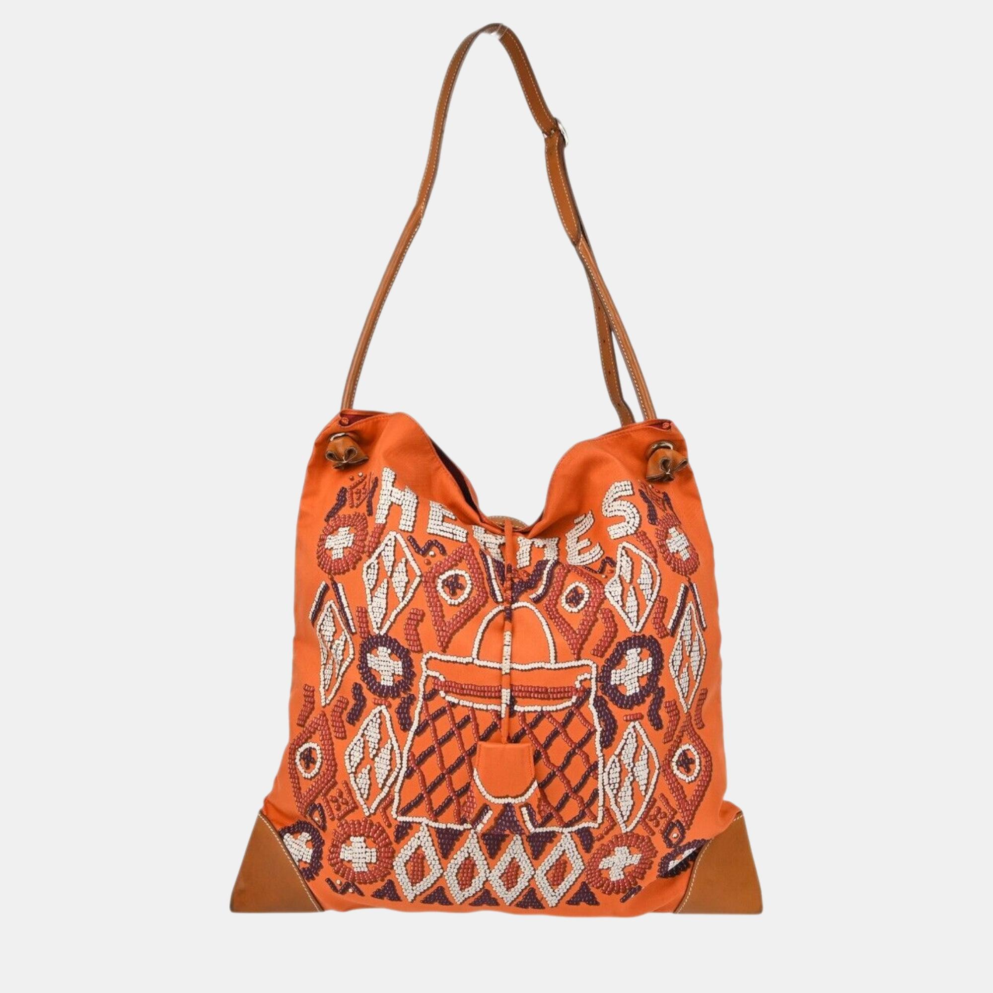 

Hermes Orange Silk Silky City GM Shoulder Bag