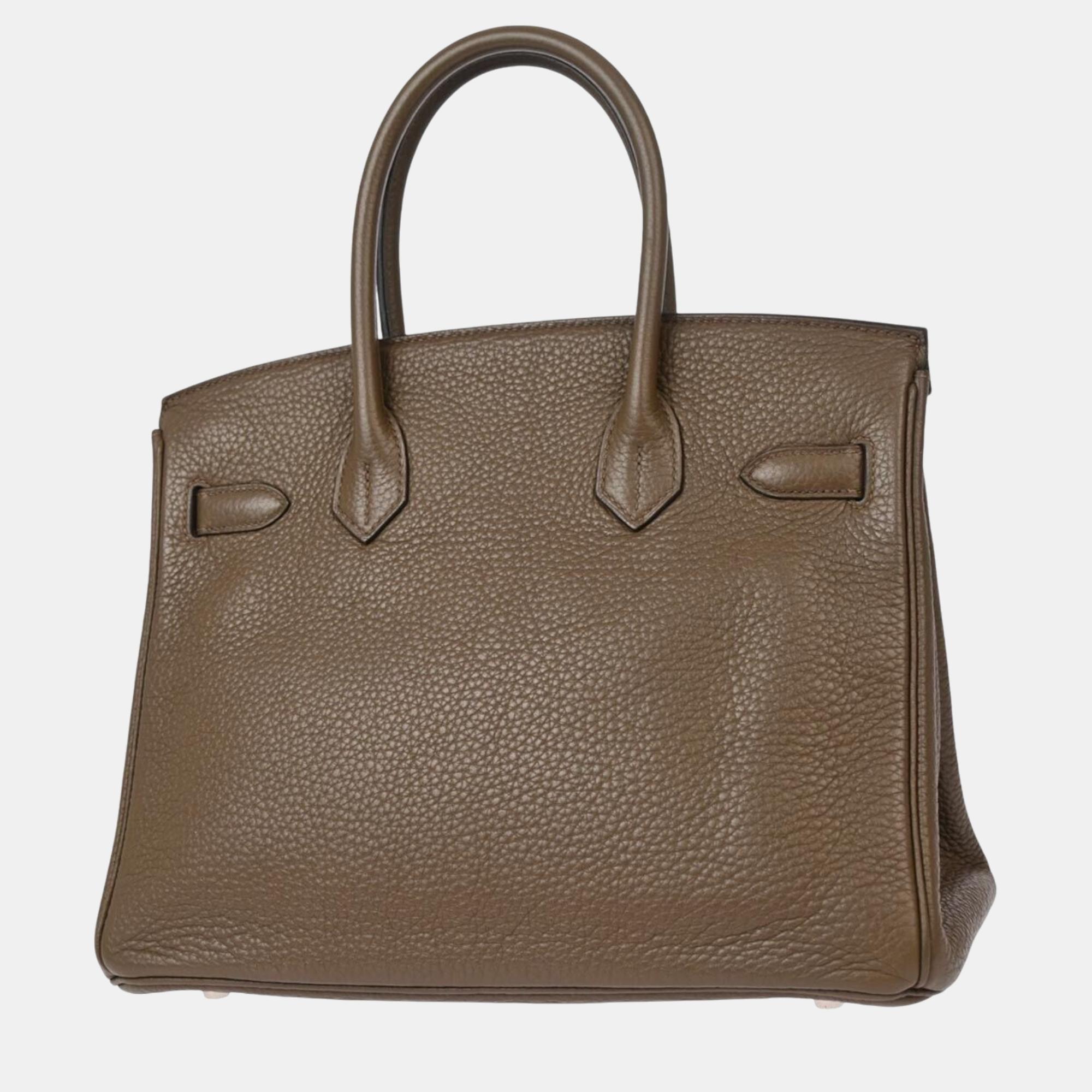 Hermes Taupe Taurillon Clemence Birkin 30 Handbag 