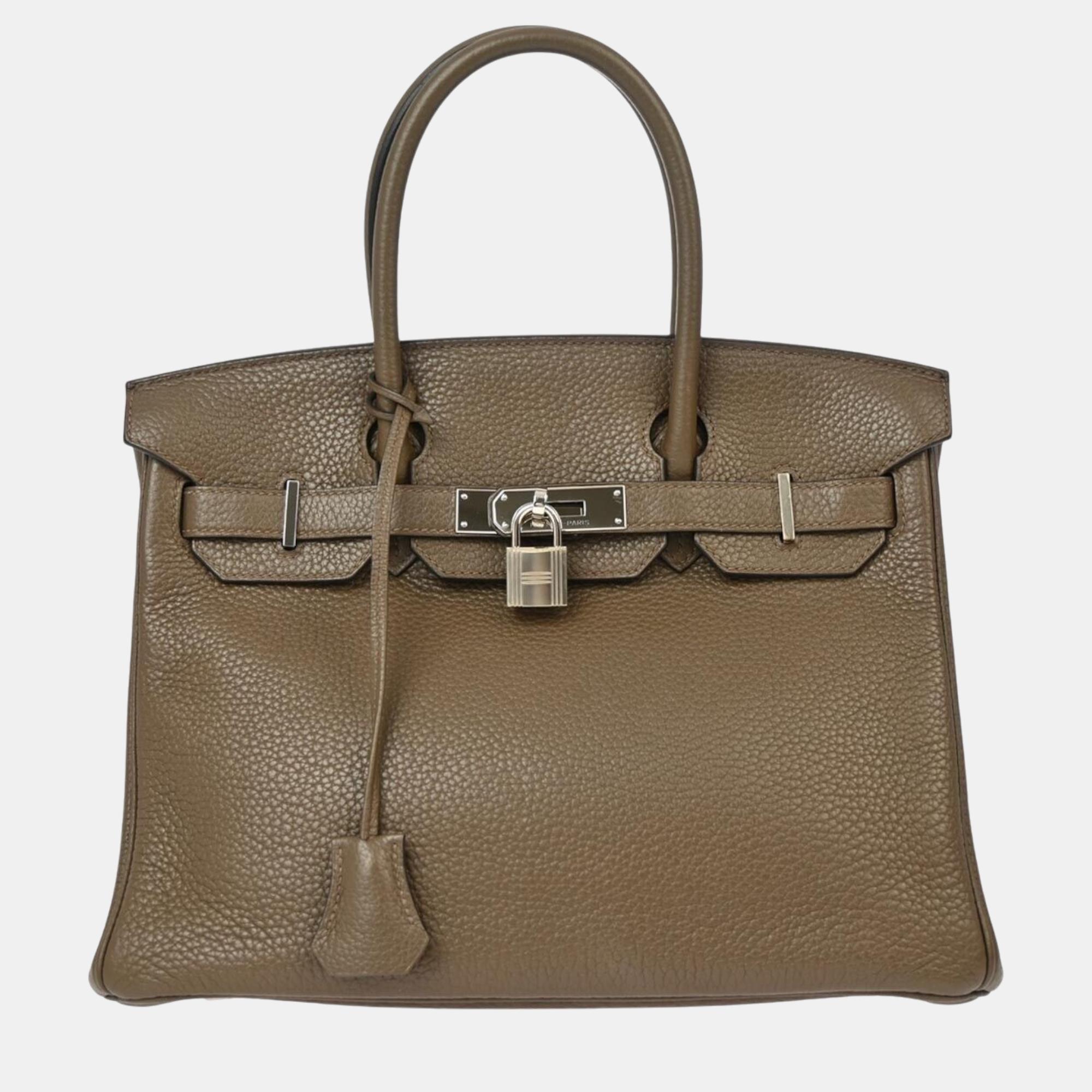 

Hermes Taupe Taurillon Clemence Birkin 30 Handbag, Grey