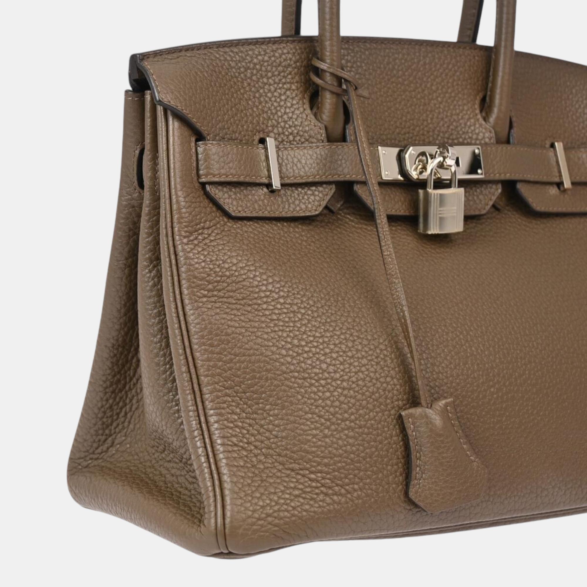 Hermes Taupe Taurillon Clemence Birkin 30 Handbag 