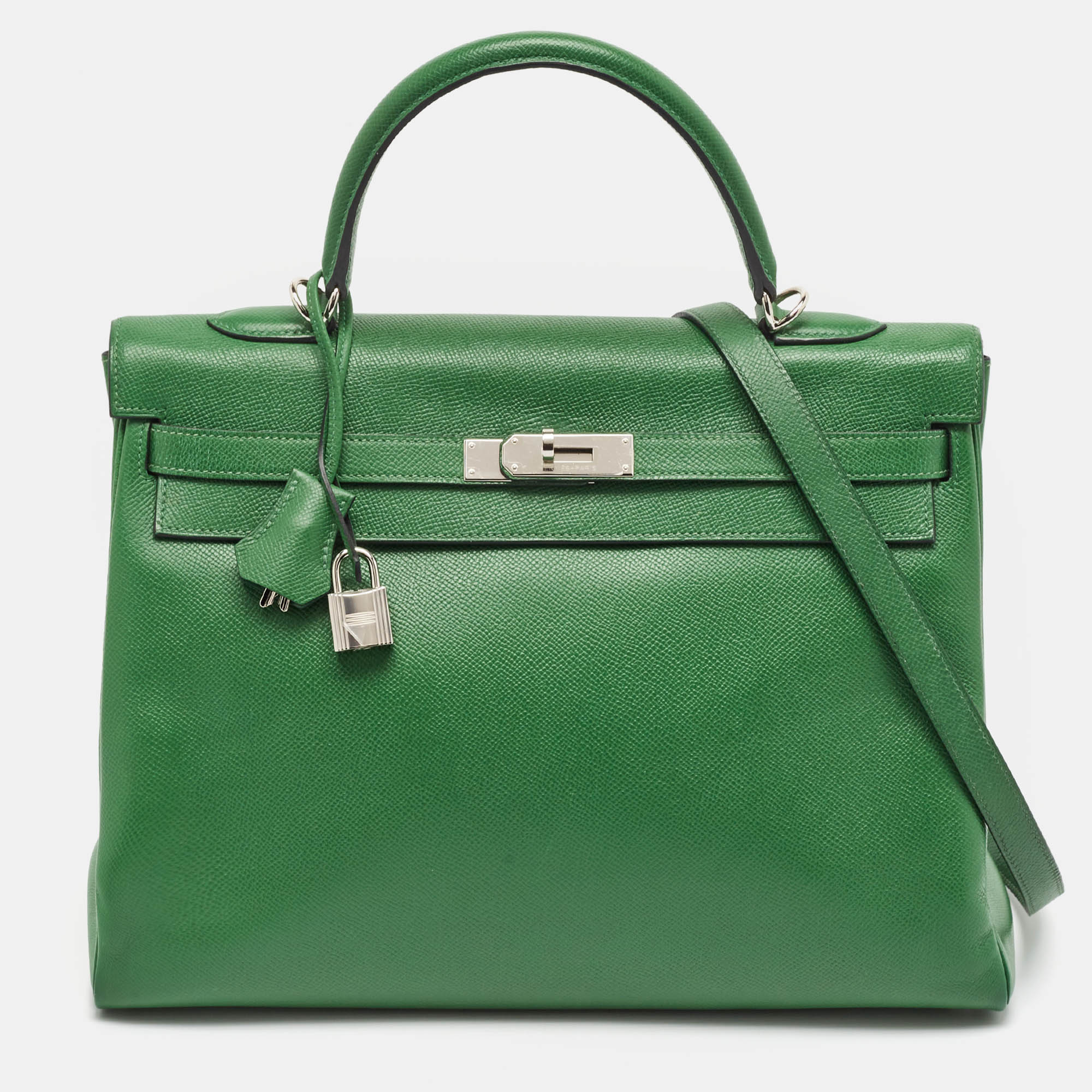 

Hermes Vert Bengal Epsom Leather Palladium Finish Kelly Retourne 35 Bag, Green