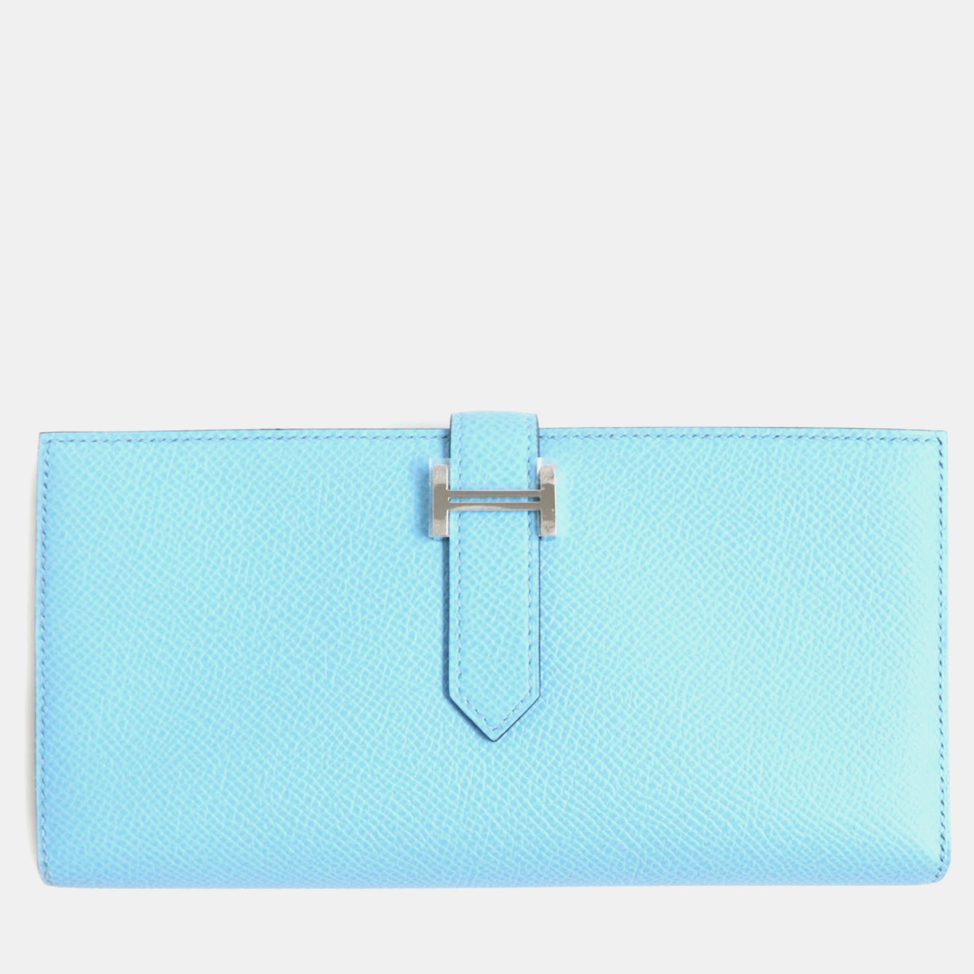 

Hermes Bearn Epsom Leather Bi-Fold Wallet Blue Leather