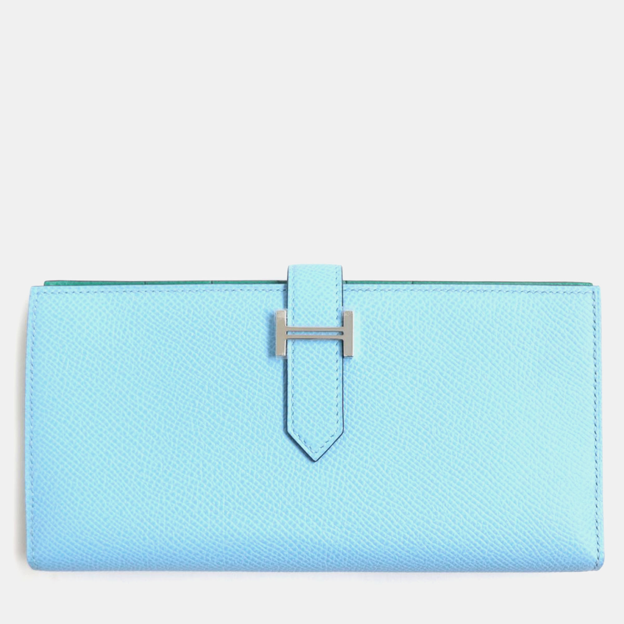 

Hermes Bearn Soufflet Bicolor Epsom Leather Wallet Blue Leather