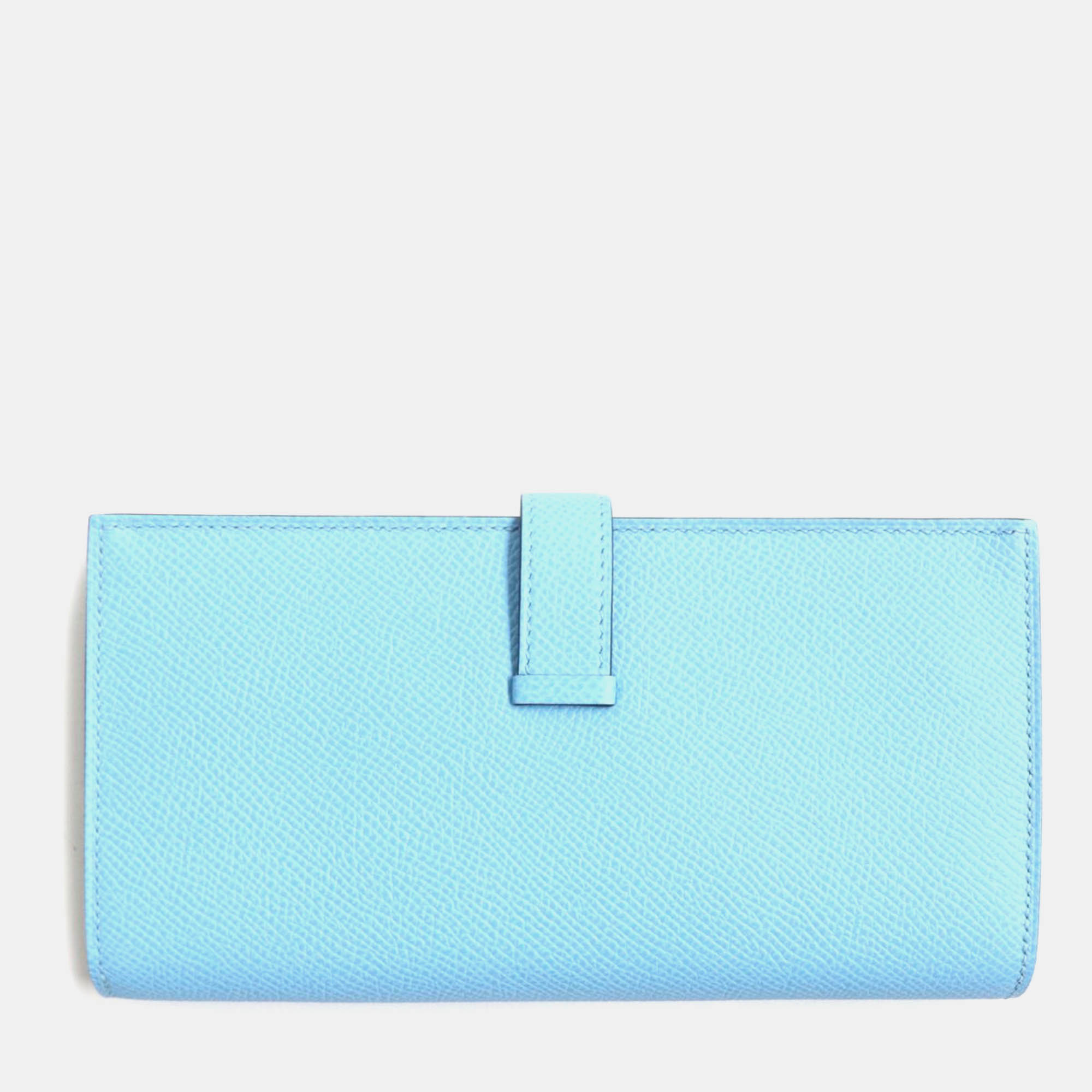 Hermes Bearn Soufflet Bicolor Epsom Leather Wallet Blue Leather 