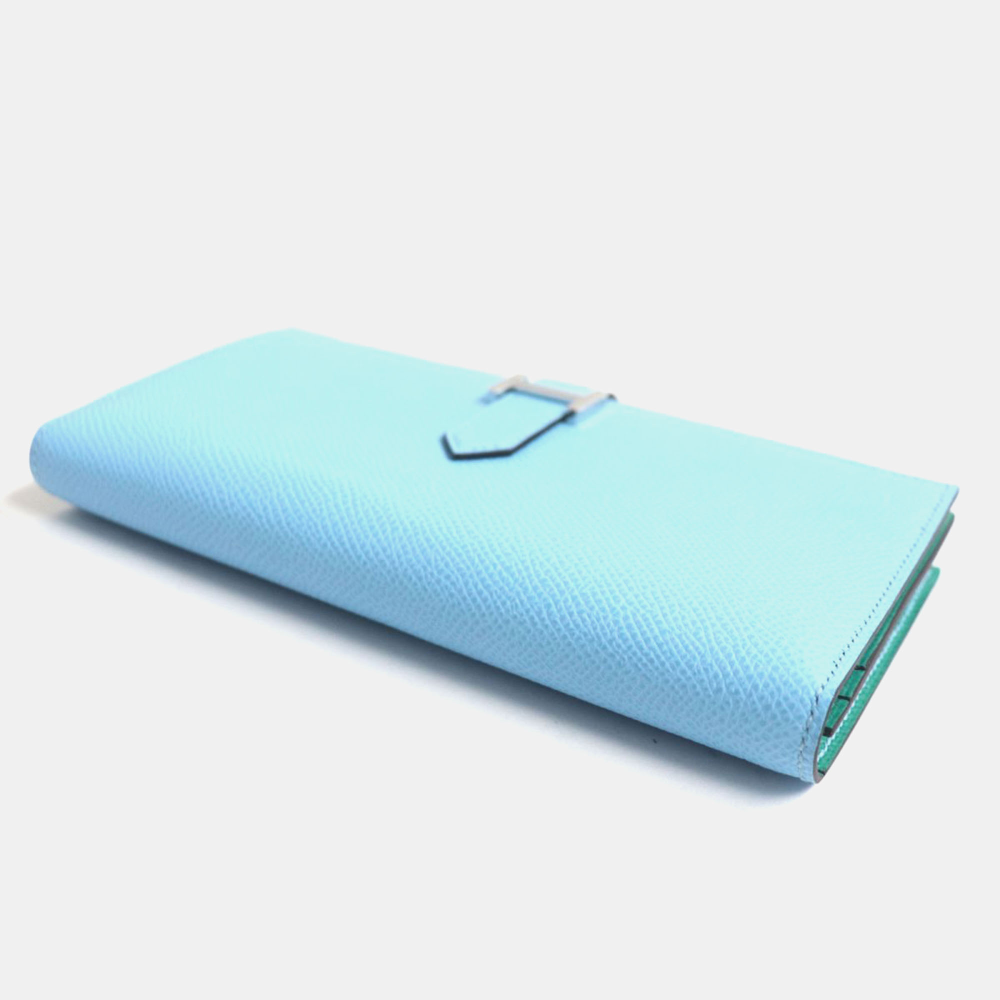 Hermes Bearn Soufflet Bicolor Epsom Leather Wallet Blue Leather 