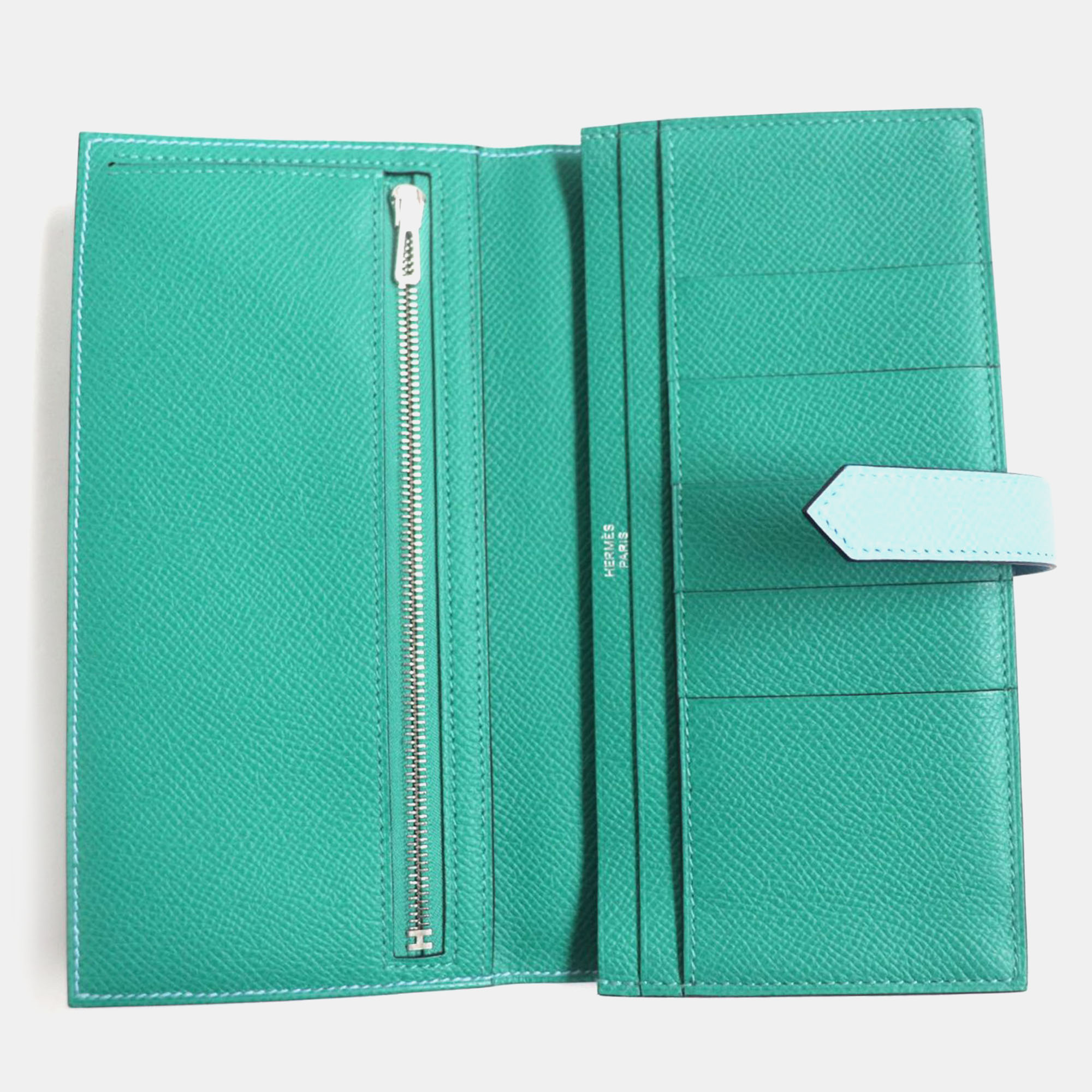 Hermes Bearn Soufflet Bicolor Epsom Leather Wallet Blue Leather 