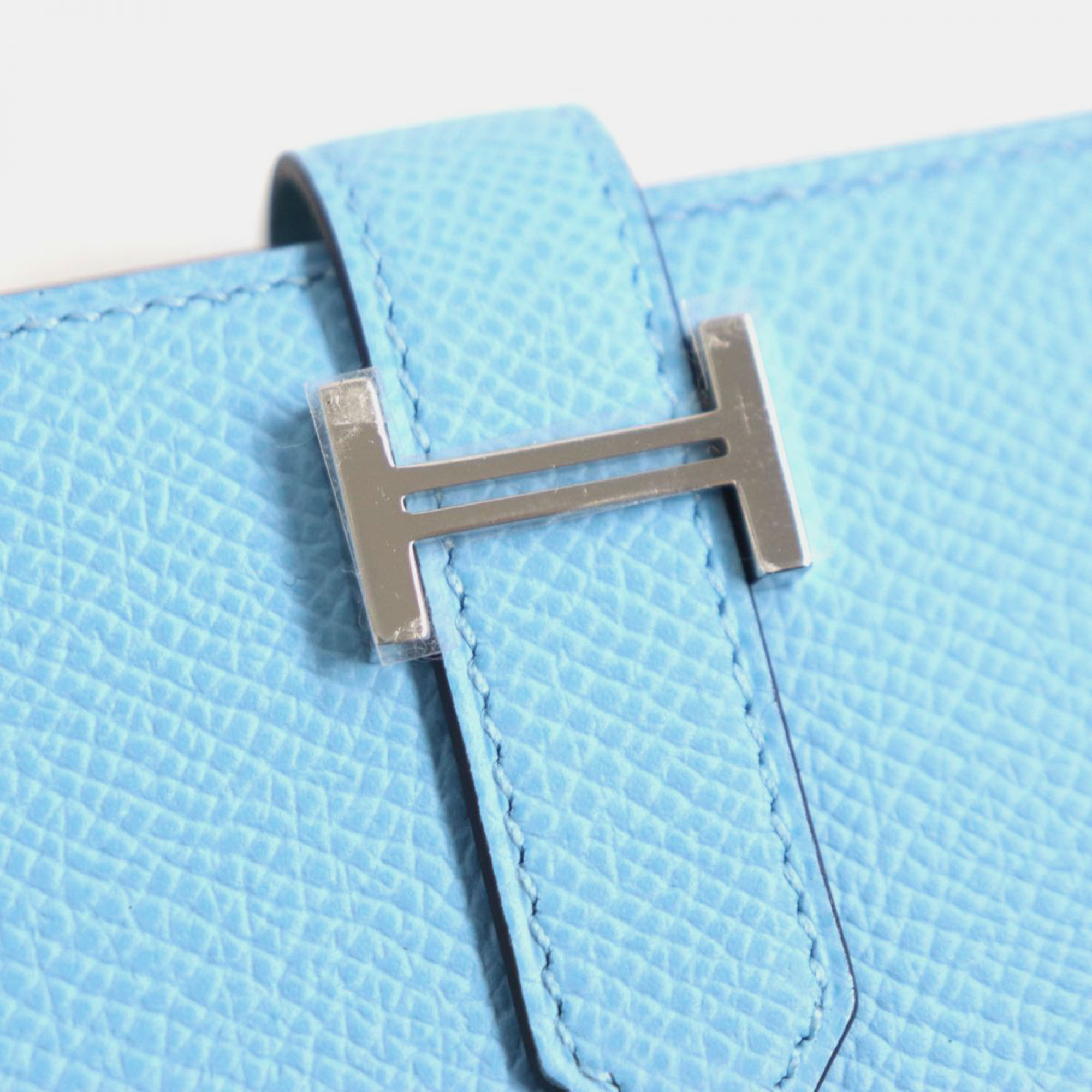 Hermes Bearn Soufflet Bicolor Epsom Leather Wallet Blue Leather 