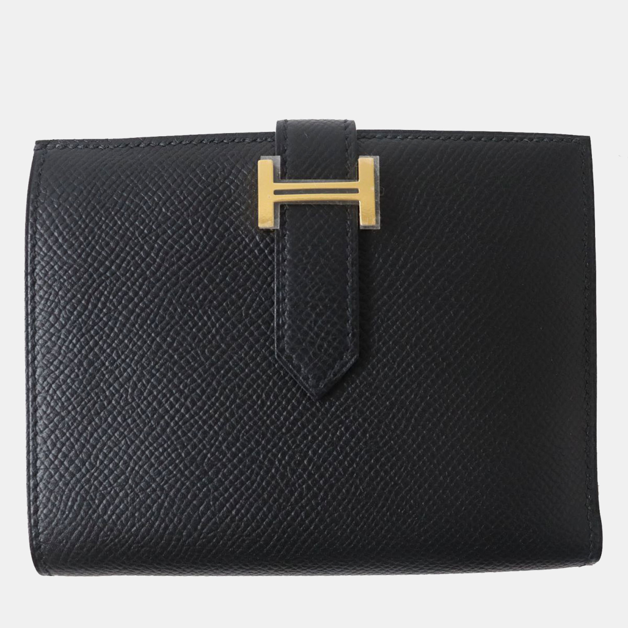 

Hermes Black Leather Bearn Compact Epsom Leather Wallet