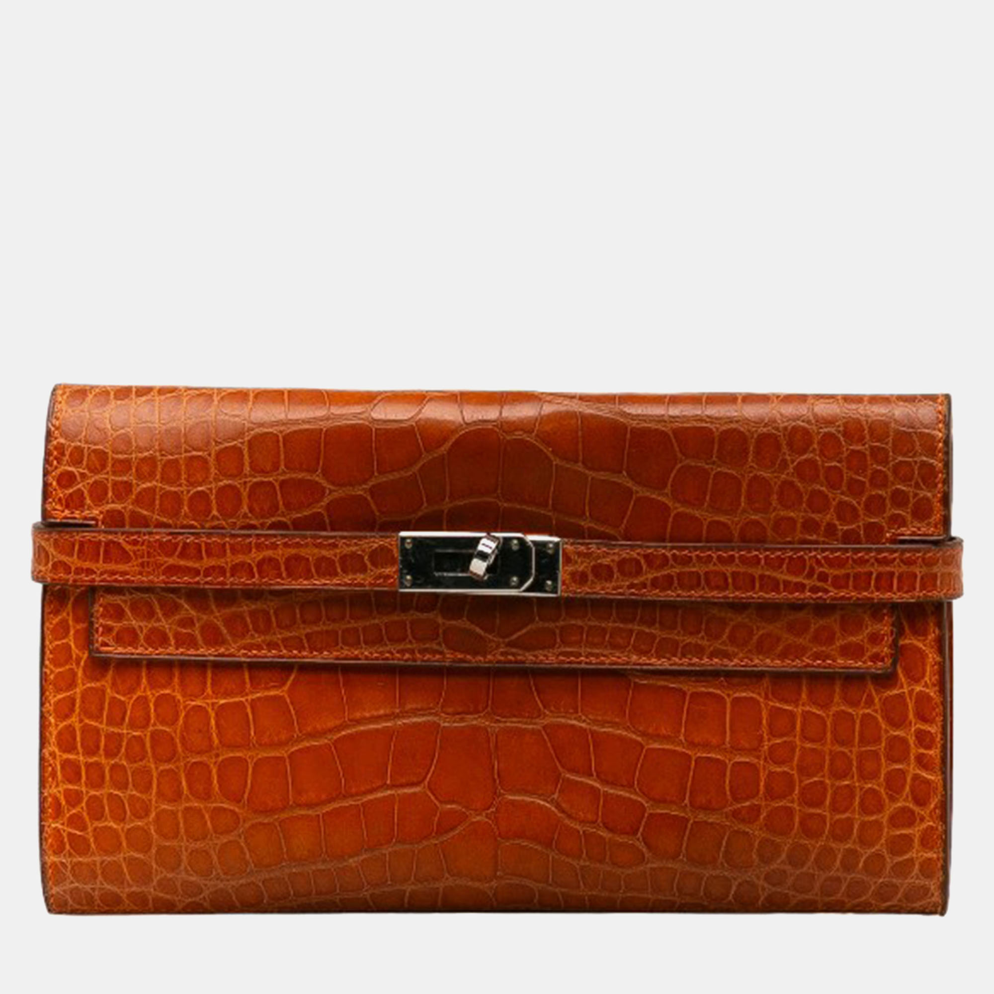 

Hermes Orange Alligator Leather Long Deployant Kelly Wallet