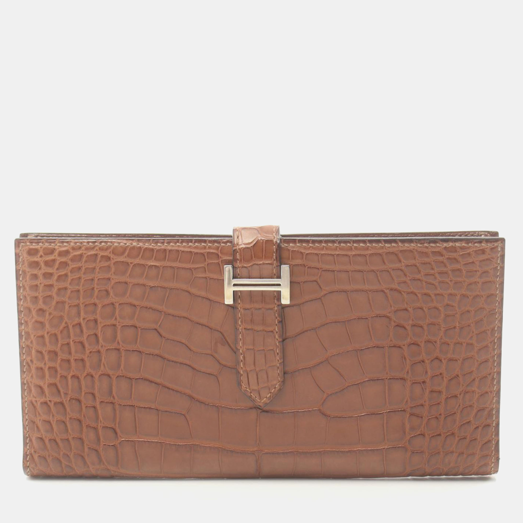 

Hermes Bearn Souffle Long Wallet Brown Alligator Leather