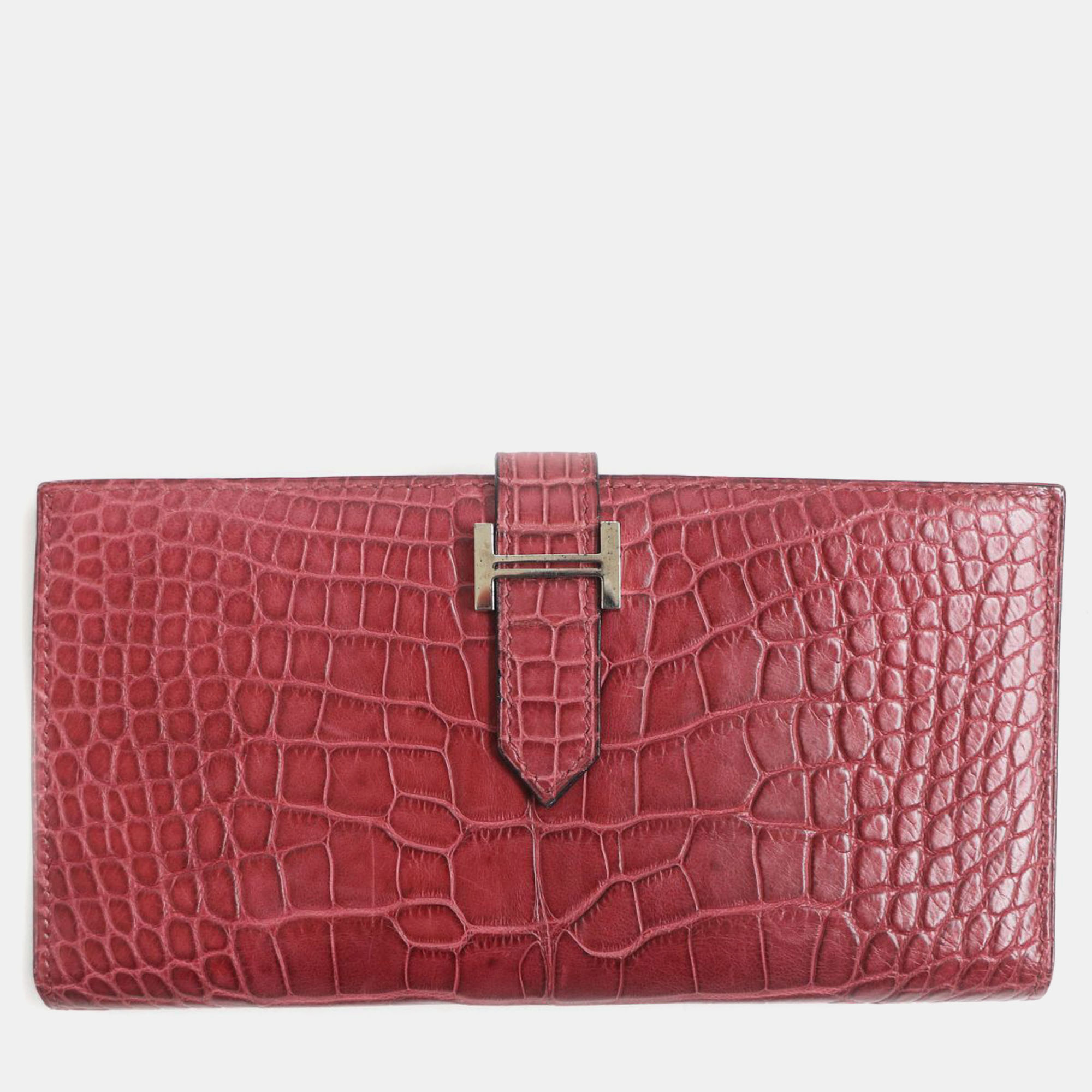 

Hermes Bearn Alligator Leather Wallet Rouge Red Leather