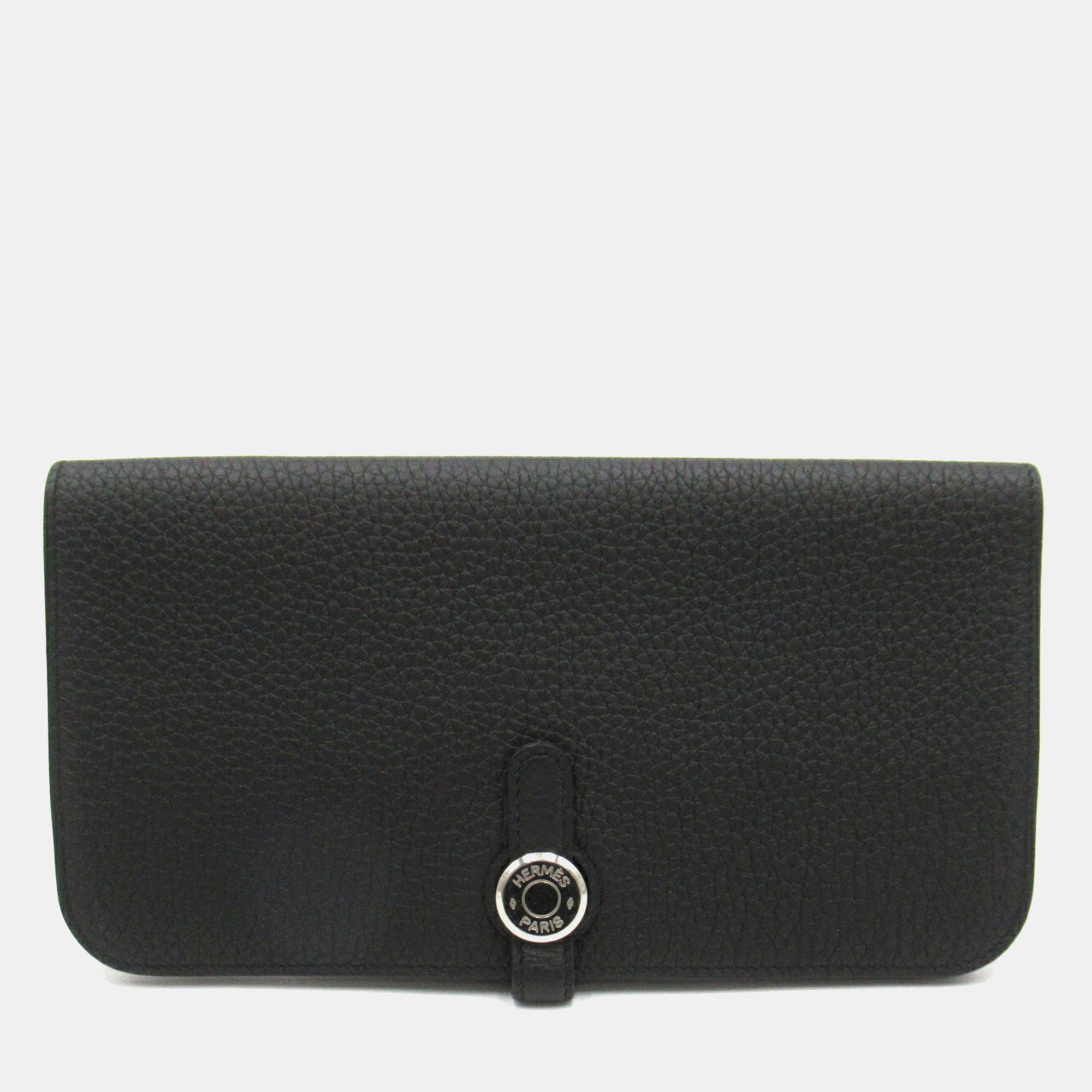 

Hermes Dogon Long Bifold Wallet Leather Black Leather