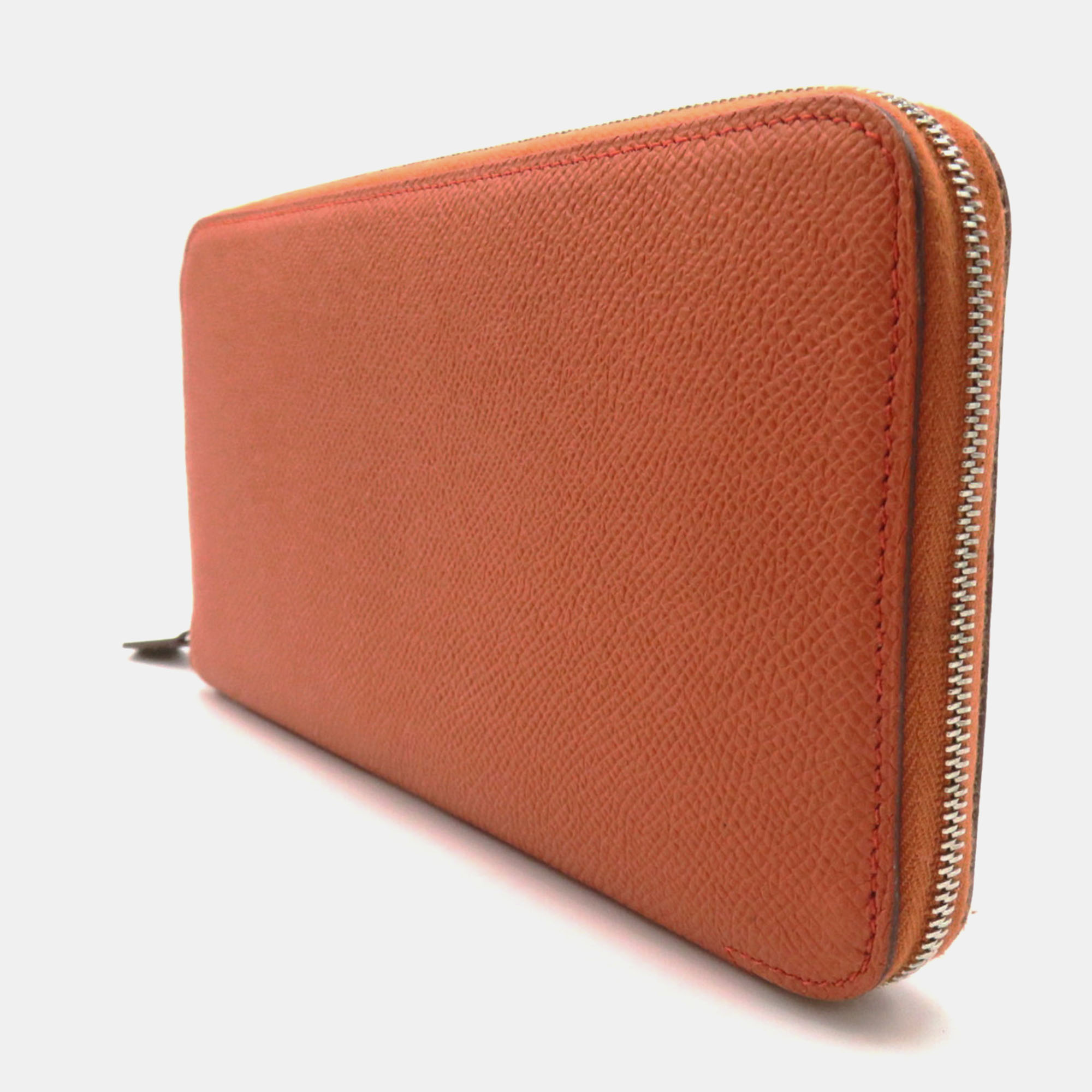 Hermes Azap Silk`In Leather Long Wallet Orange Leather 