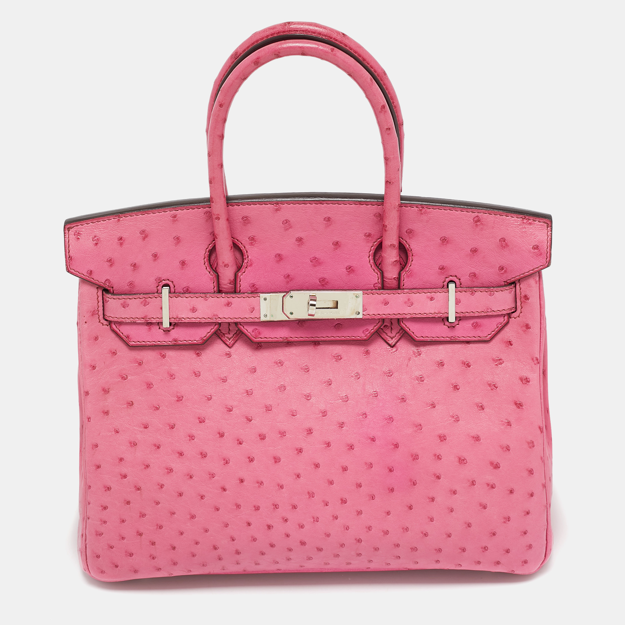 

Hermes Fuchsia Ostrich Palladium Finish Birkin 30 Bag, Pink