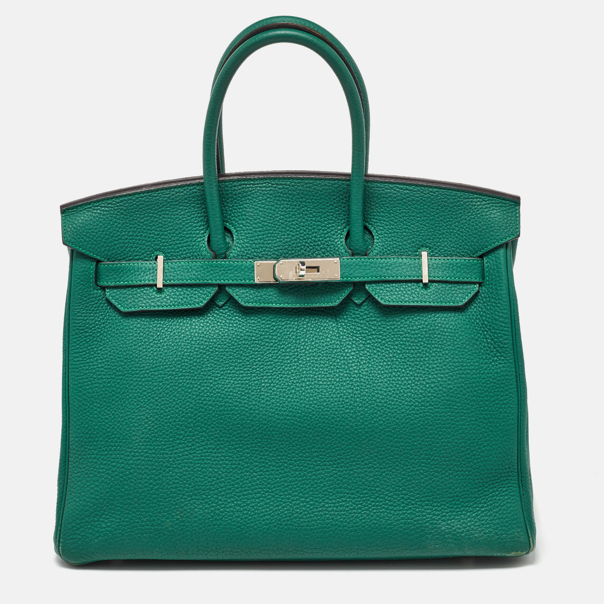 

Hermes Malachite Taurillon Togo Leather Palladium Finish Birkin 35 Bag, Green