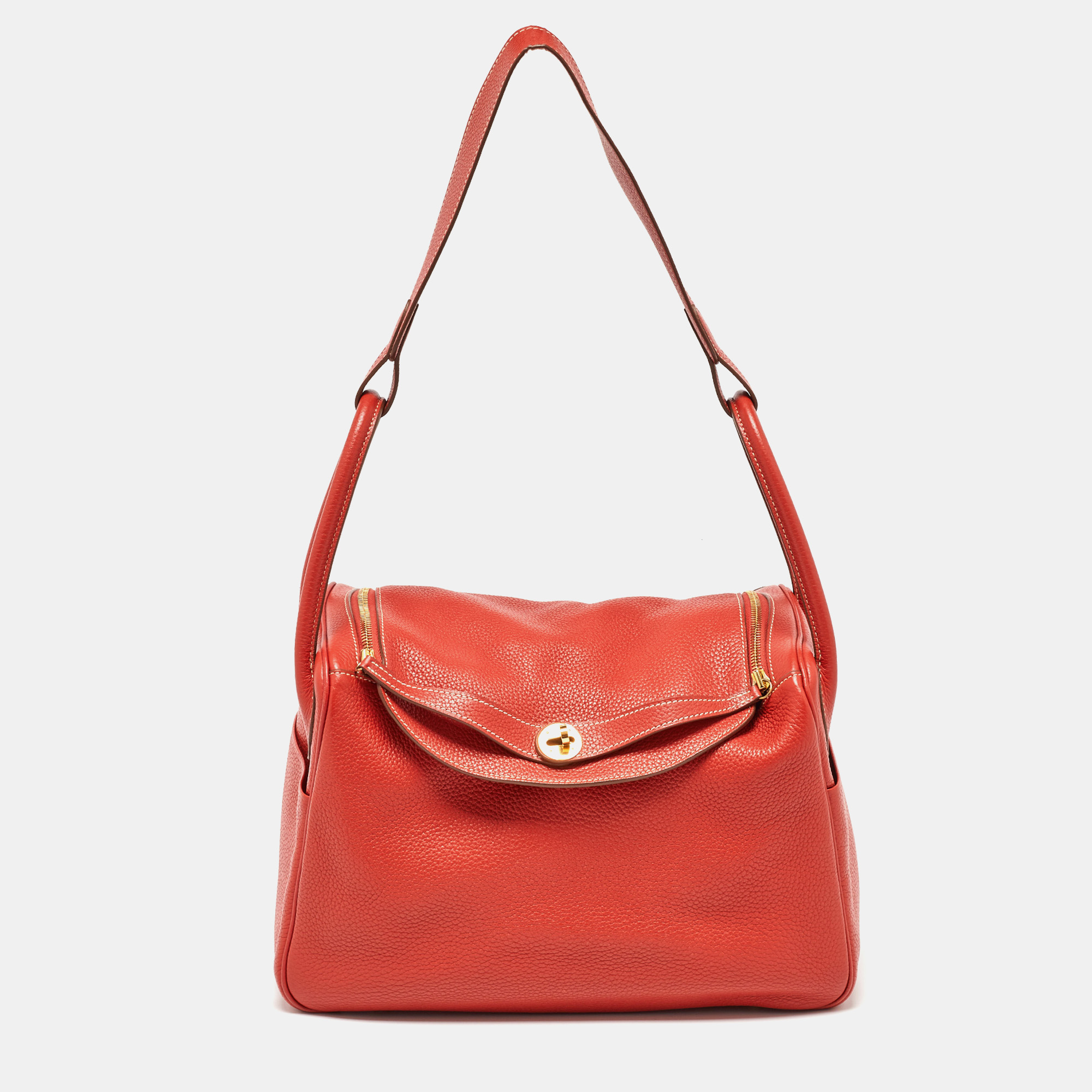 

Hermes Blush Taurillon Clemence Leather Gold Hardware Lindy 34 Bag, Orange