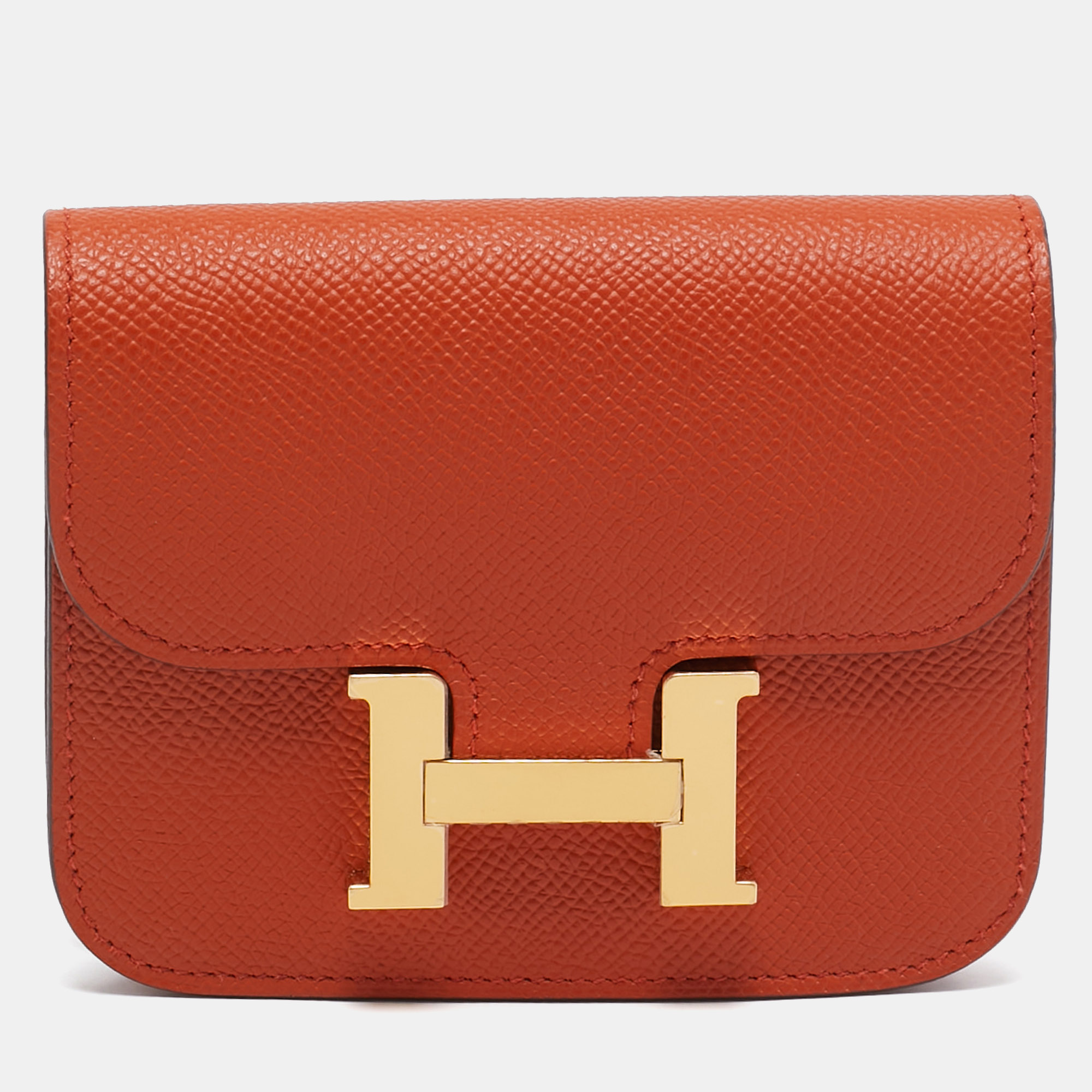 

Hermes Terre Battue Epsom Leather Constance Slim Wallet, Orange