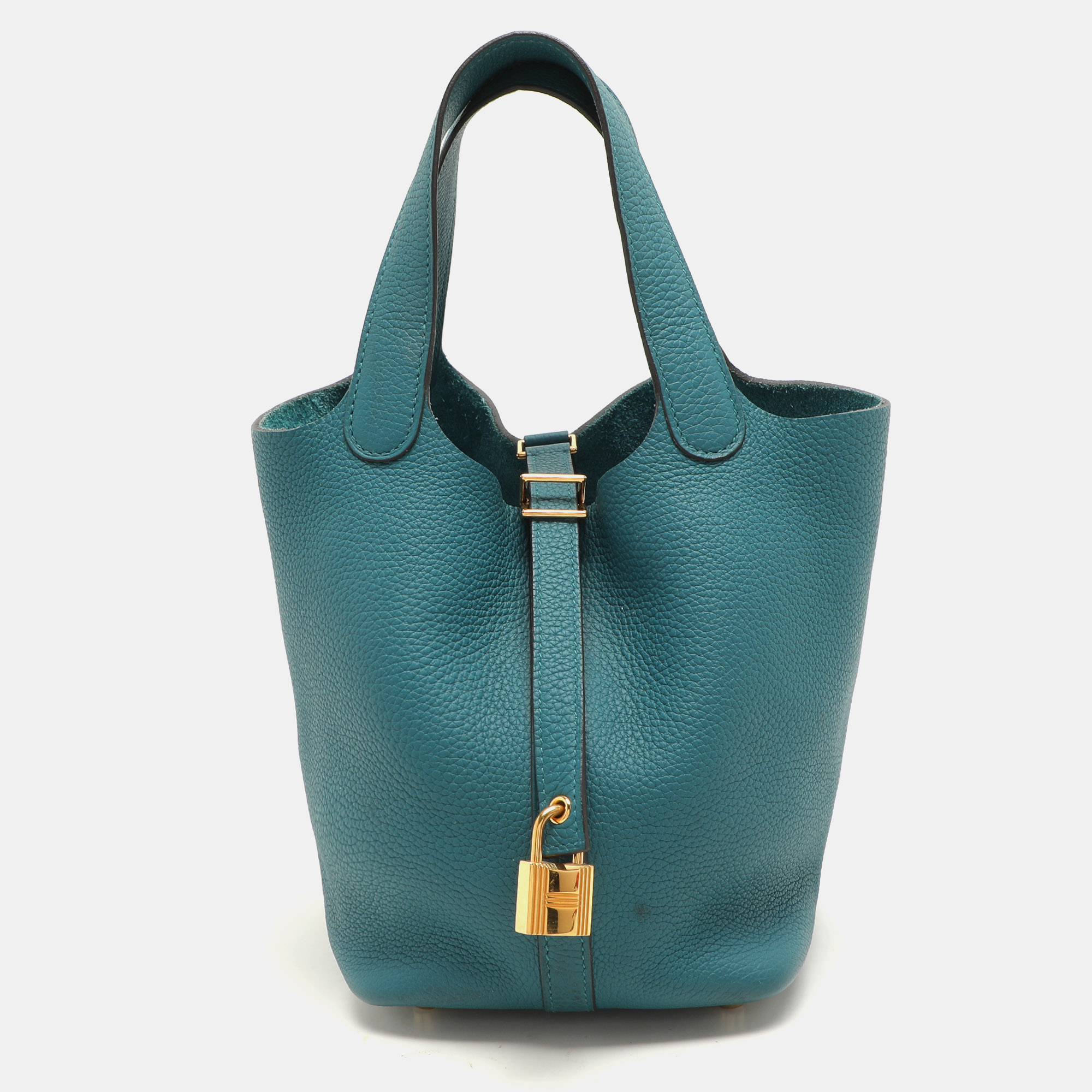 

Hermes Vert Bosphore Taurillon Clemence Leather Picotin Lock 18 Bag, Blue