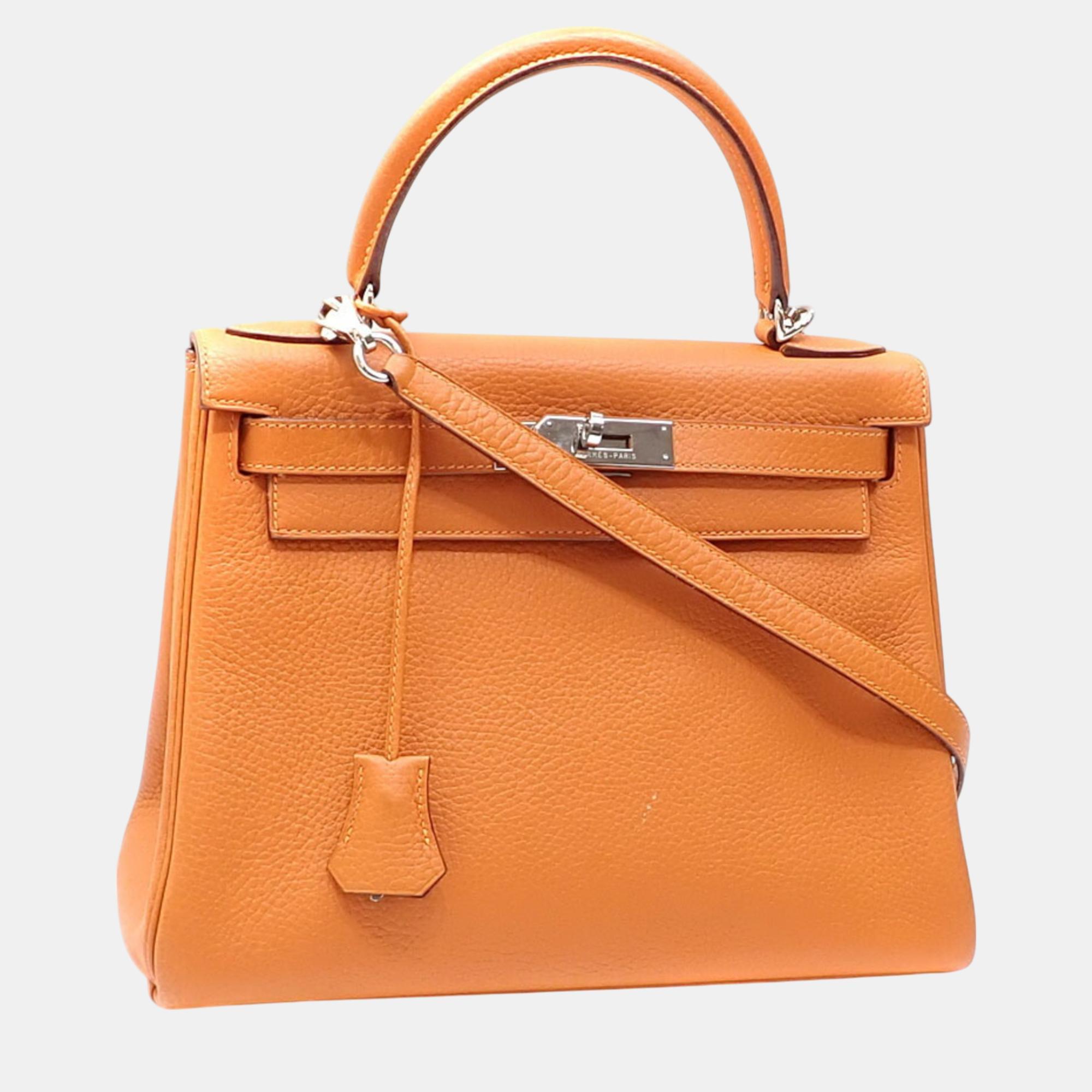 

Hermes Orange Taurillon Clece Leather Kelly 28 Handbag