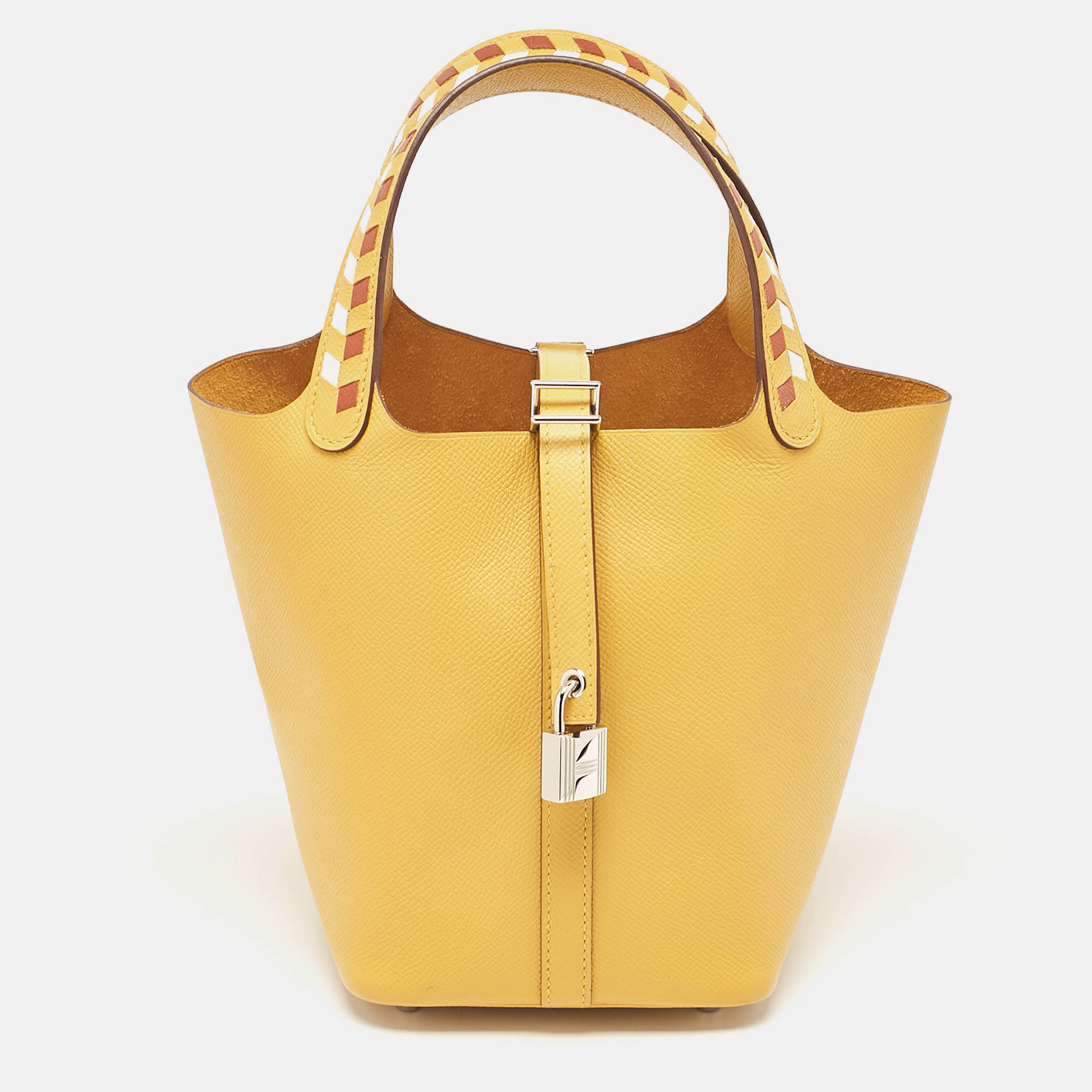 

Hermes Jaune Ambre/Brique/Blanc Epsom Leather Picotin Lock Tressage 18 Bag, Yellow