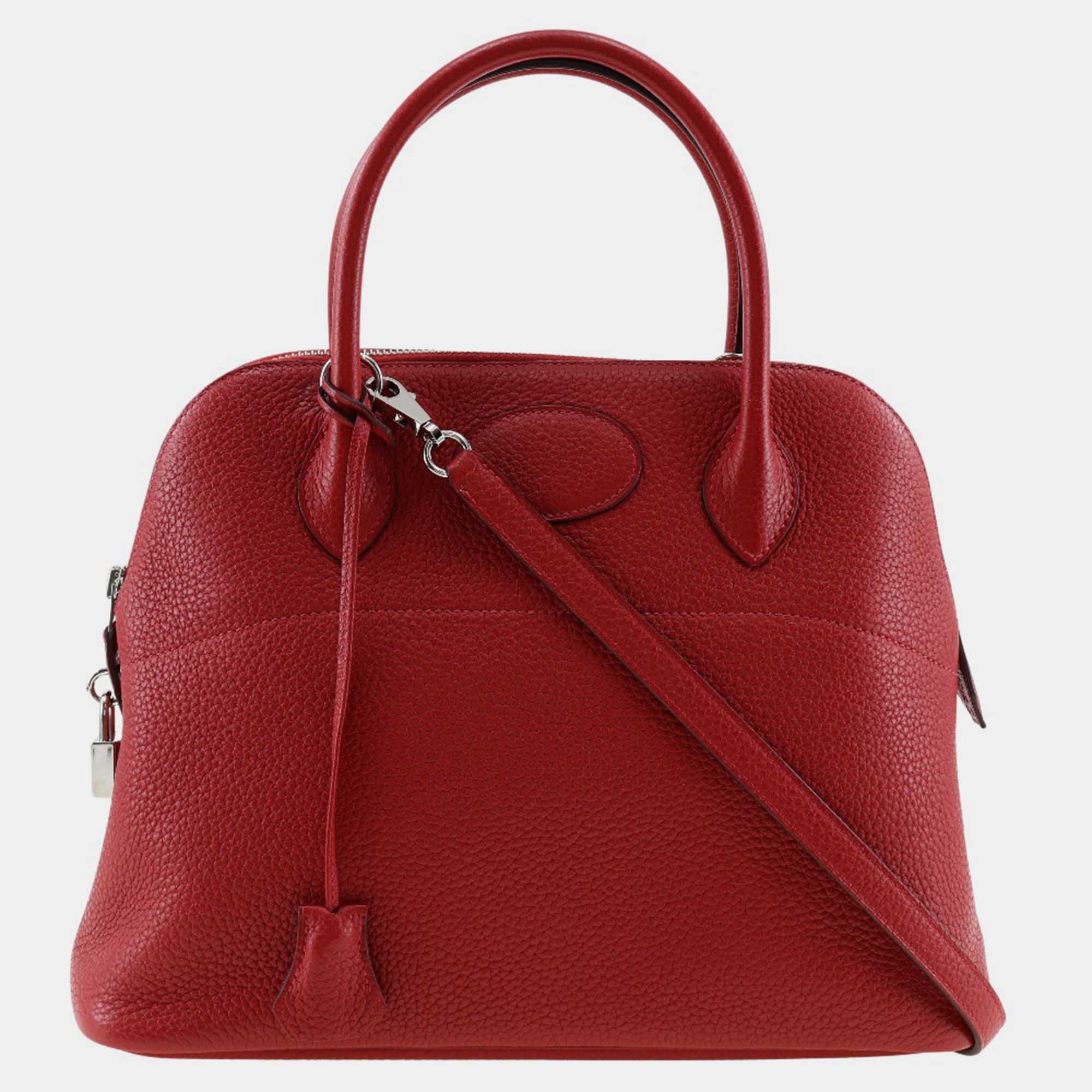 

Hermes Rouge Vif Red Leather Bolide 31 Handbag