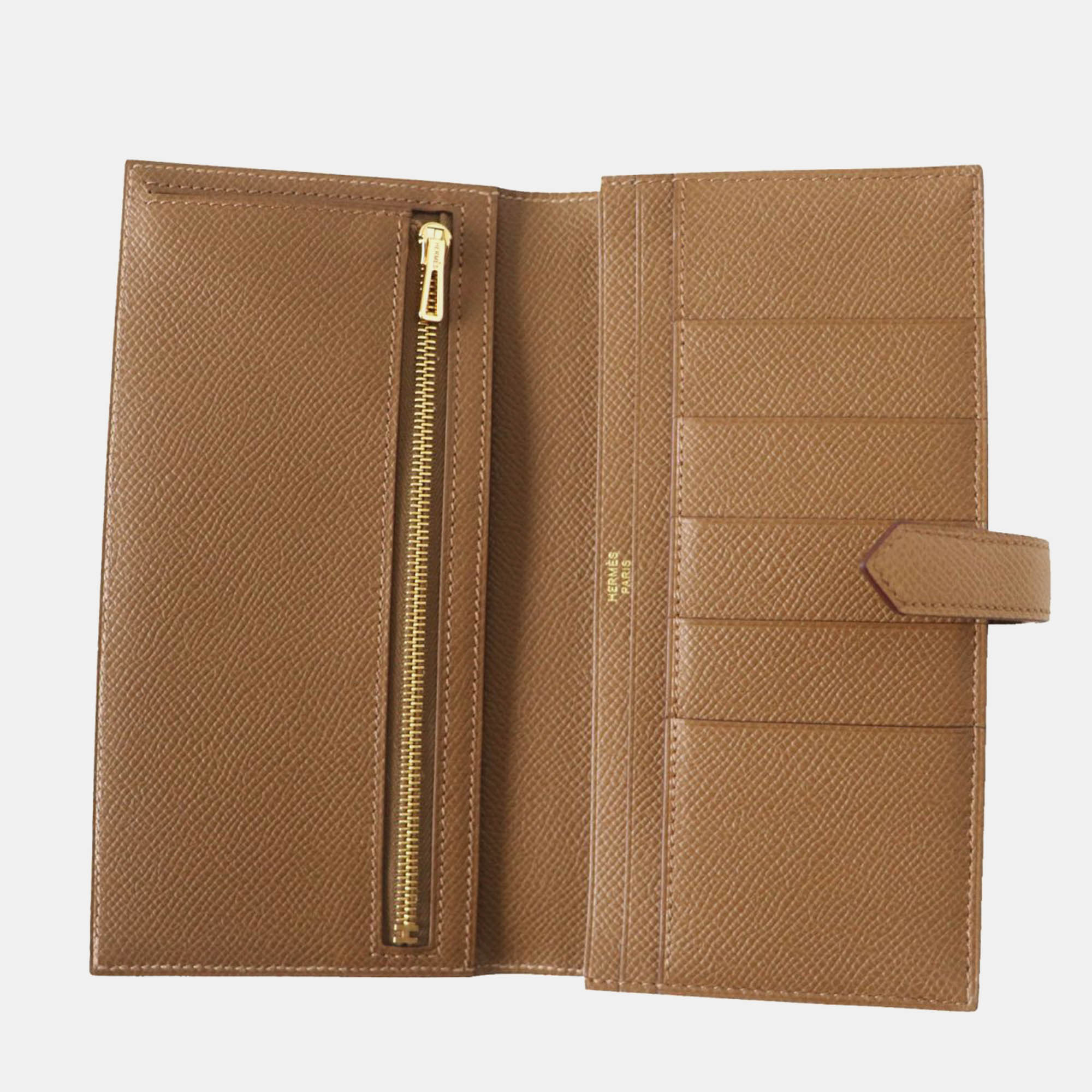 Hermes Bicolor Epsom Brown Leather Bearn Soufflet Wallet 
