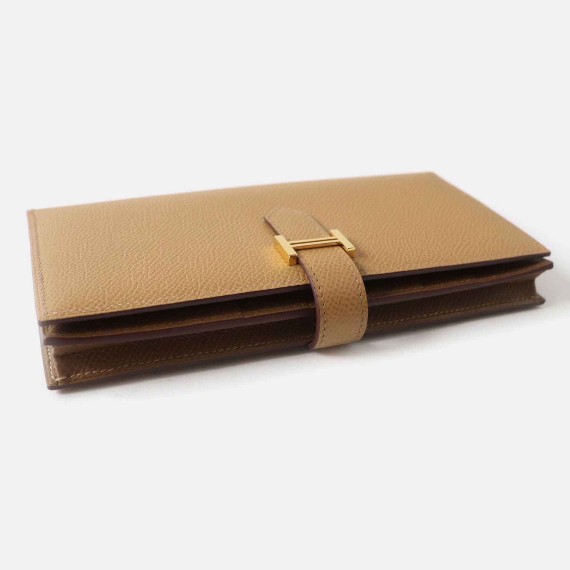 Hermes Bicolor Epsom Brown Leather Bearn Soufflet Wallet 