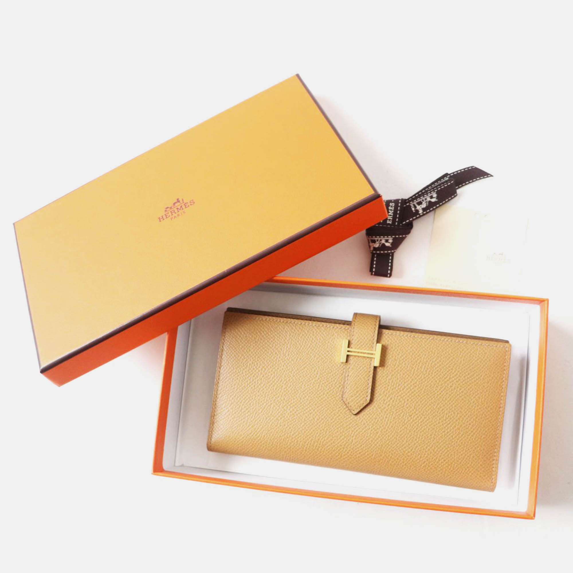 Hermes Bicolor Epsom Brown Leather Bearn Soufflet Wallet 