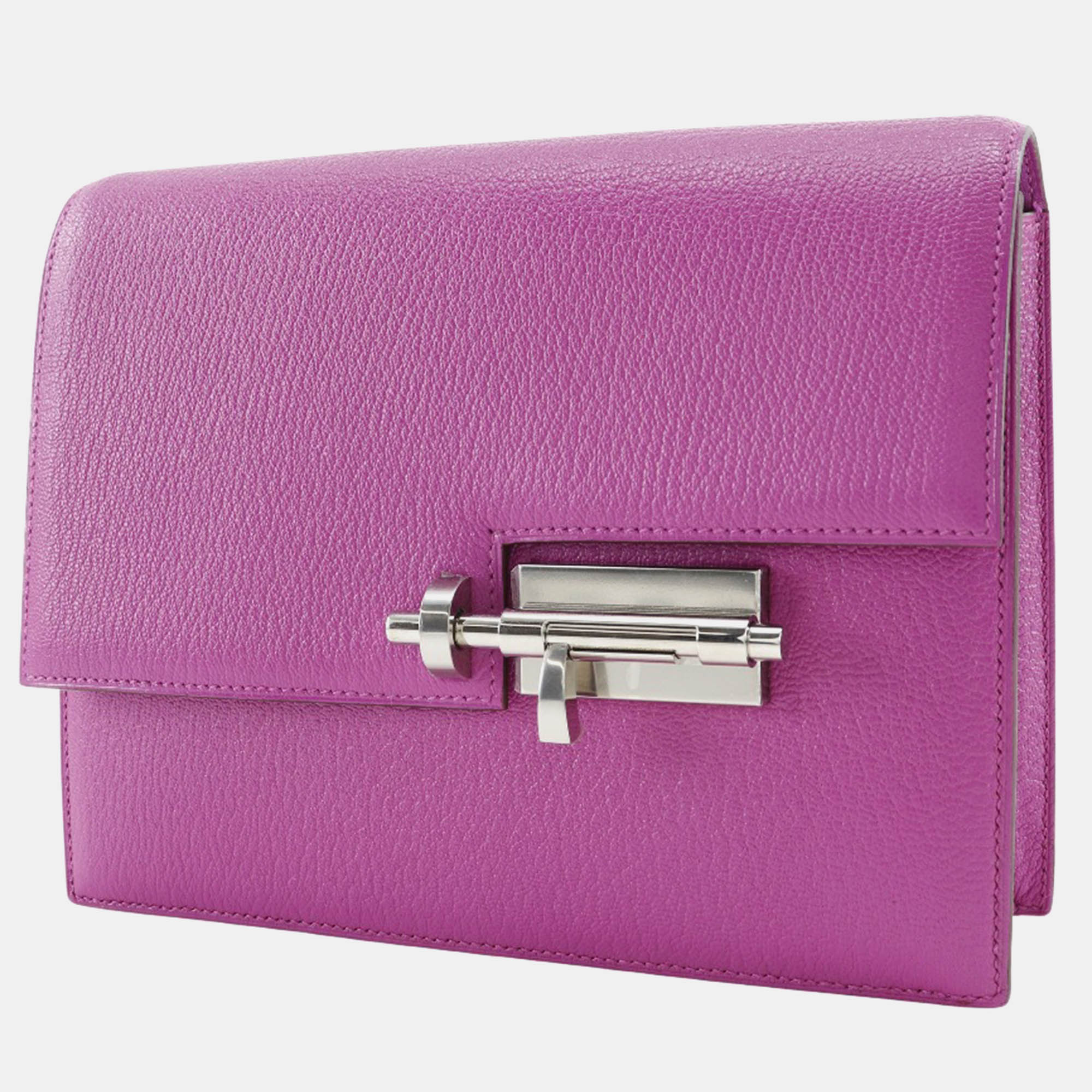 Hermes Pink Leather Chevre Velours Clutch Bag 