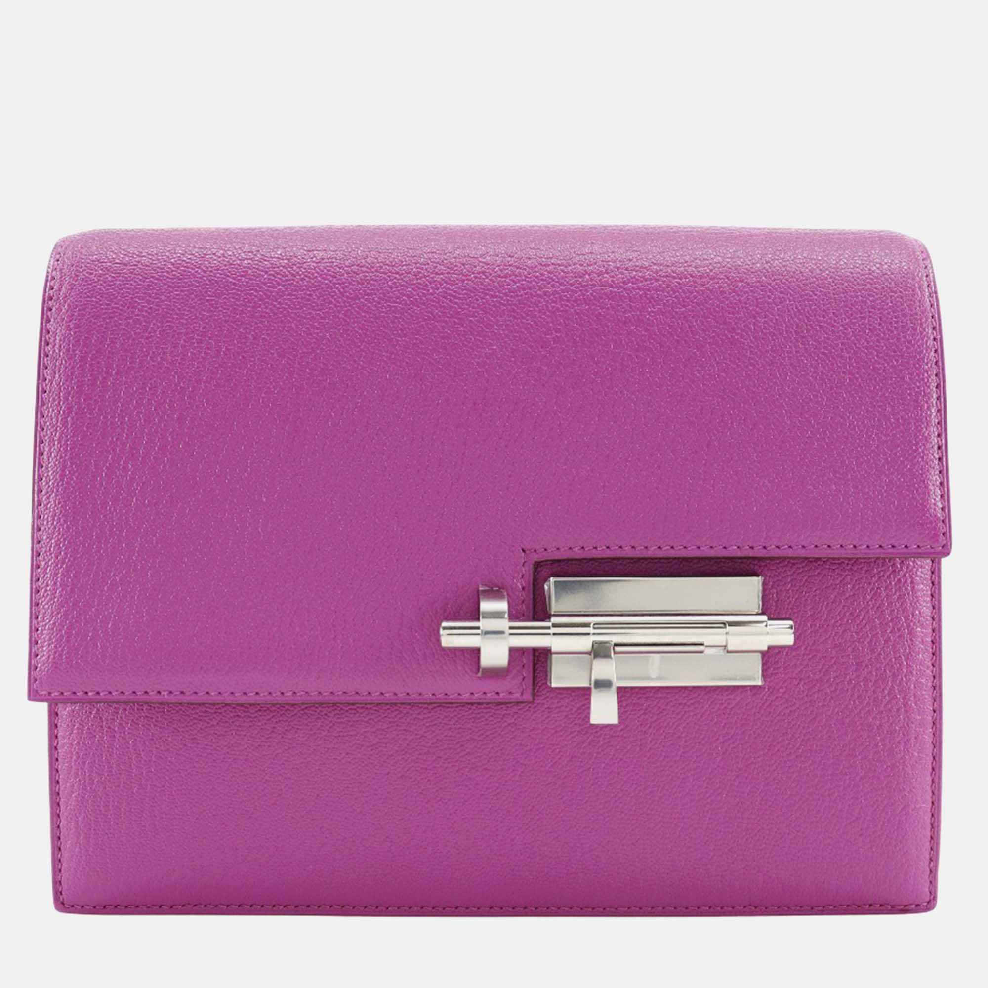 

Hermes Pink Leather Chevre Velours Clutch Bag, Purple