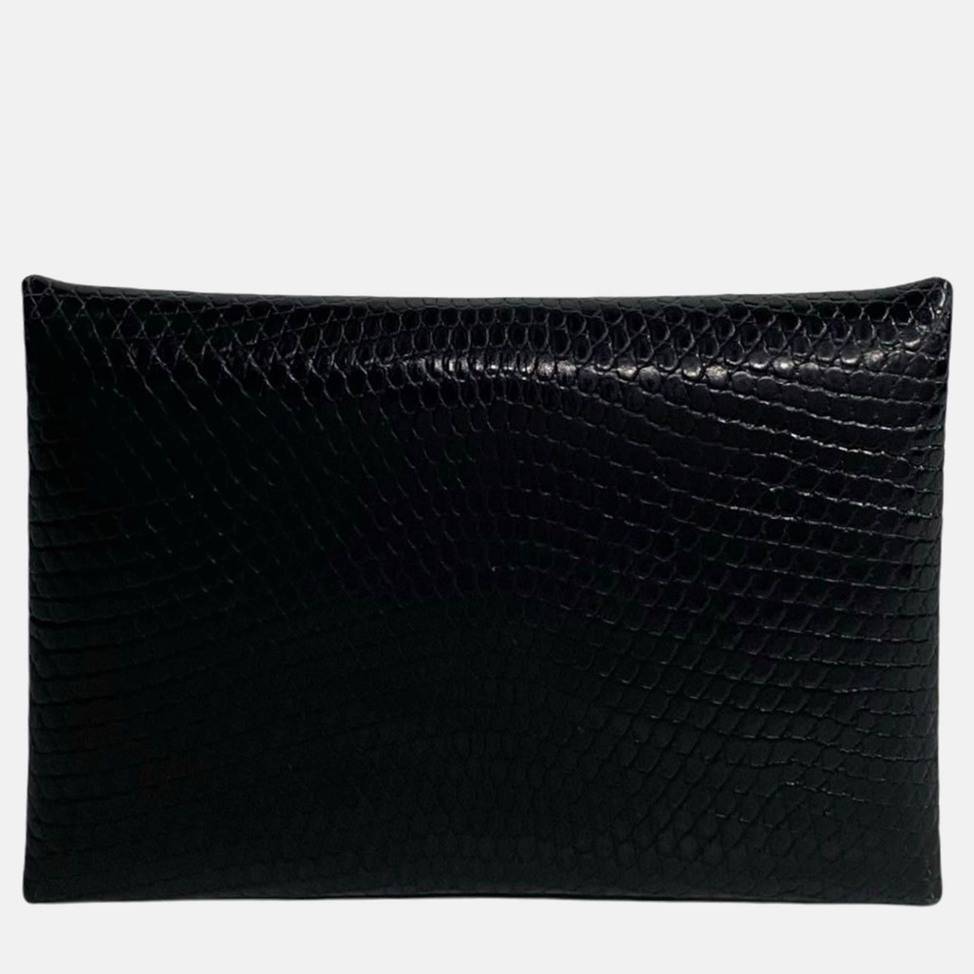 

Hermes Black Leather Lizard Calvi Card Case