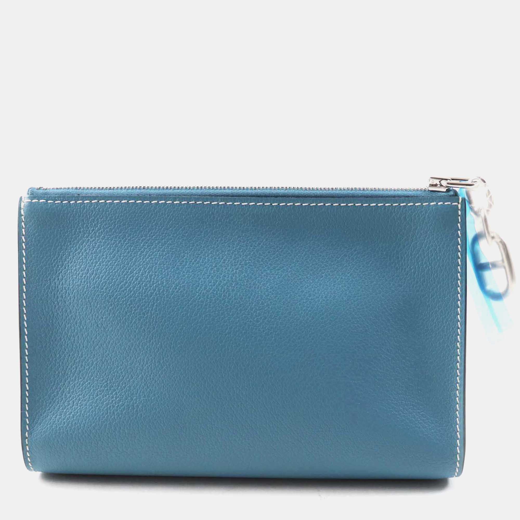 Hermes Blue Evercolor Chaine D`Ancre Cosmetics Pouch 