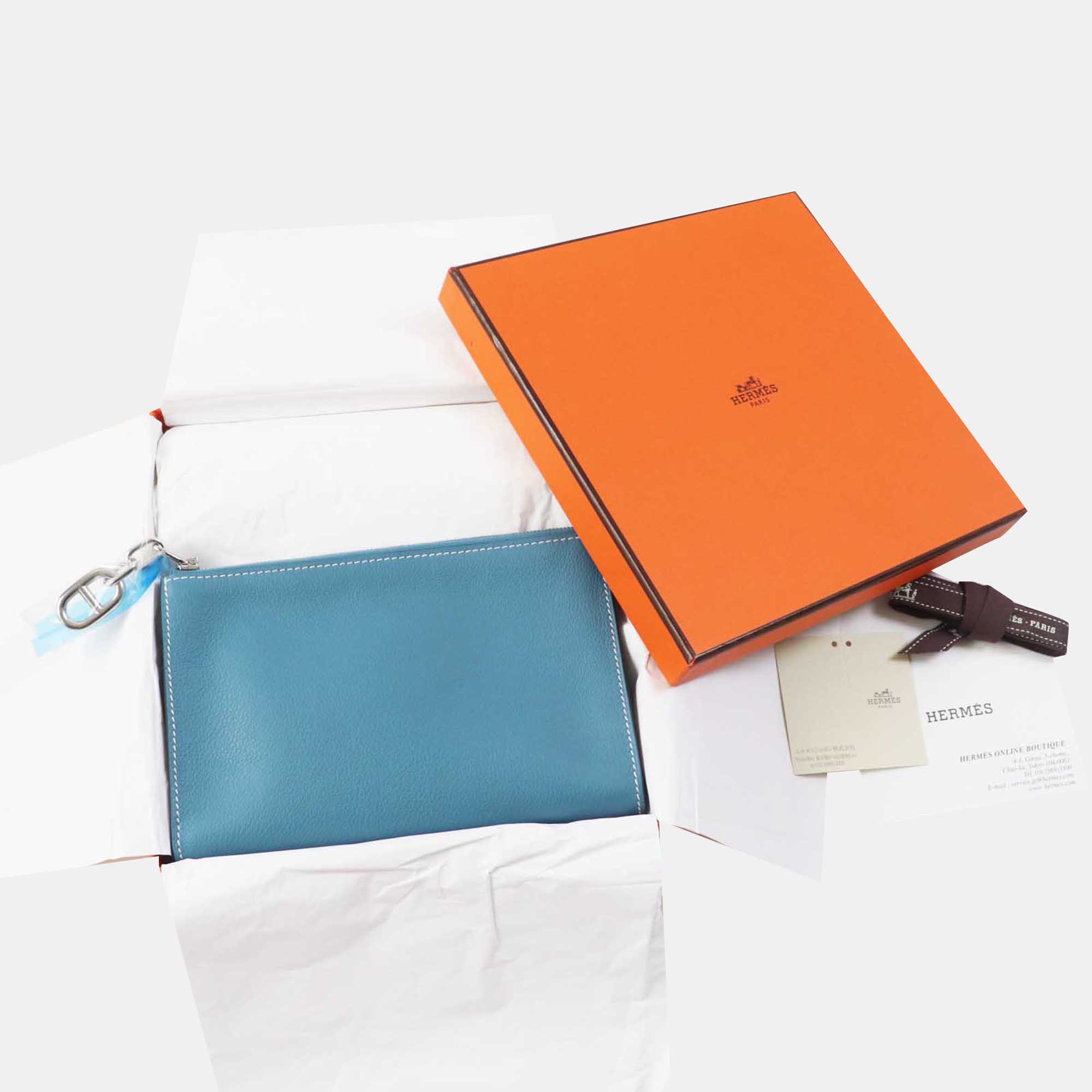 Hermes Blue Evercolor Chaine D`Ancre Cosmetics Pouch 
