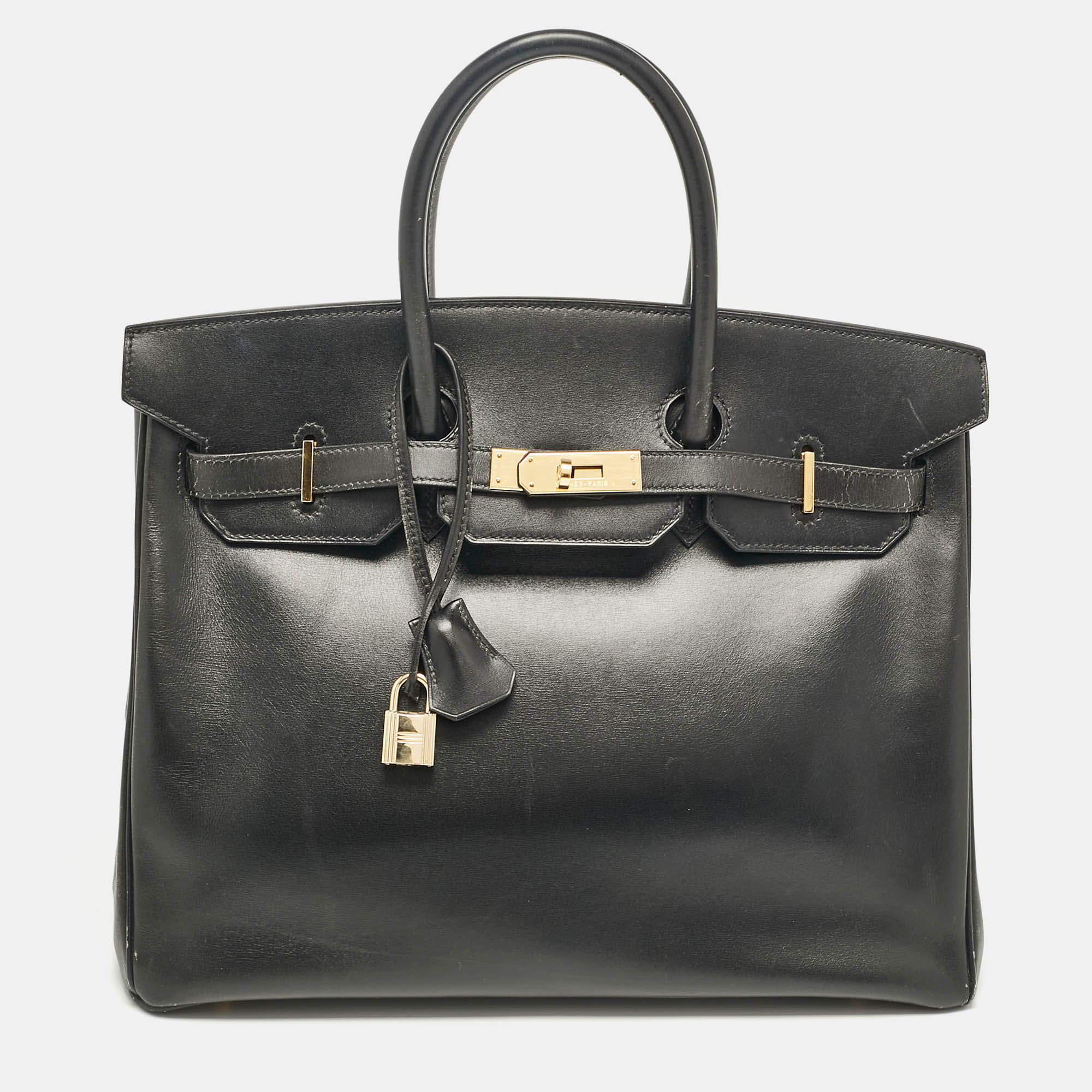 

Hermes Noir Box Leather Gold Finish Birkin 35 Bag, Black