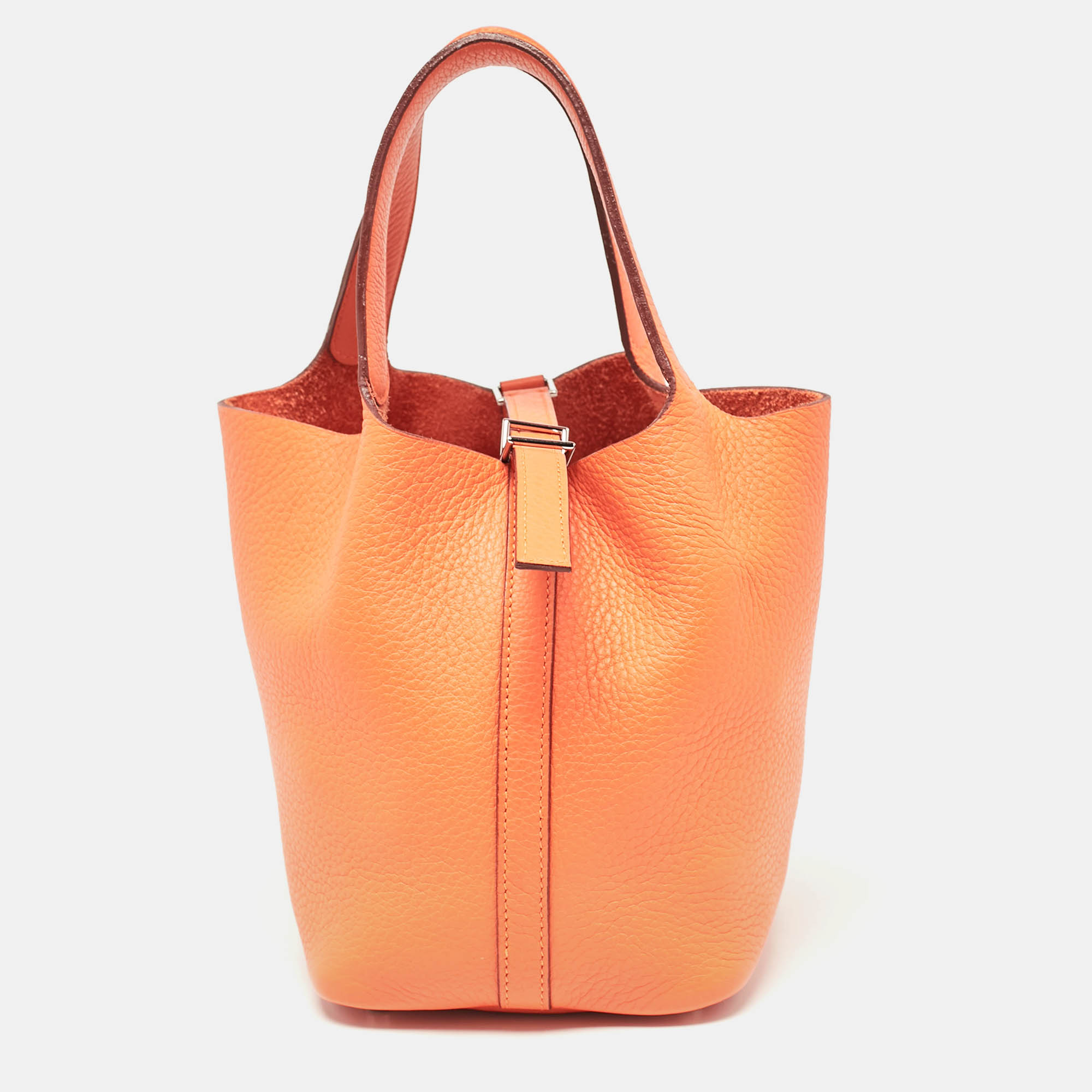 

Hermes Orange Taurillon Clemence Leather Picotin 18 Bag