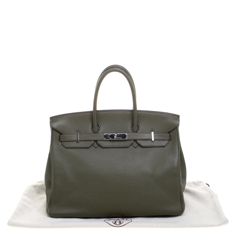 Hermes Olive Green Togo Leather Palladium Hardware Birkin 35 Bag