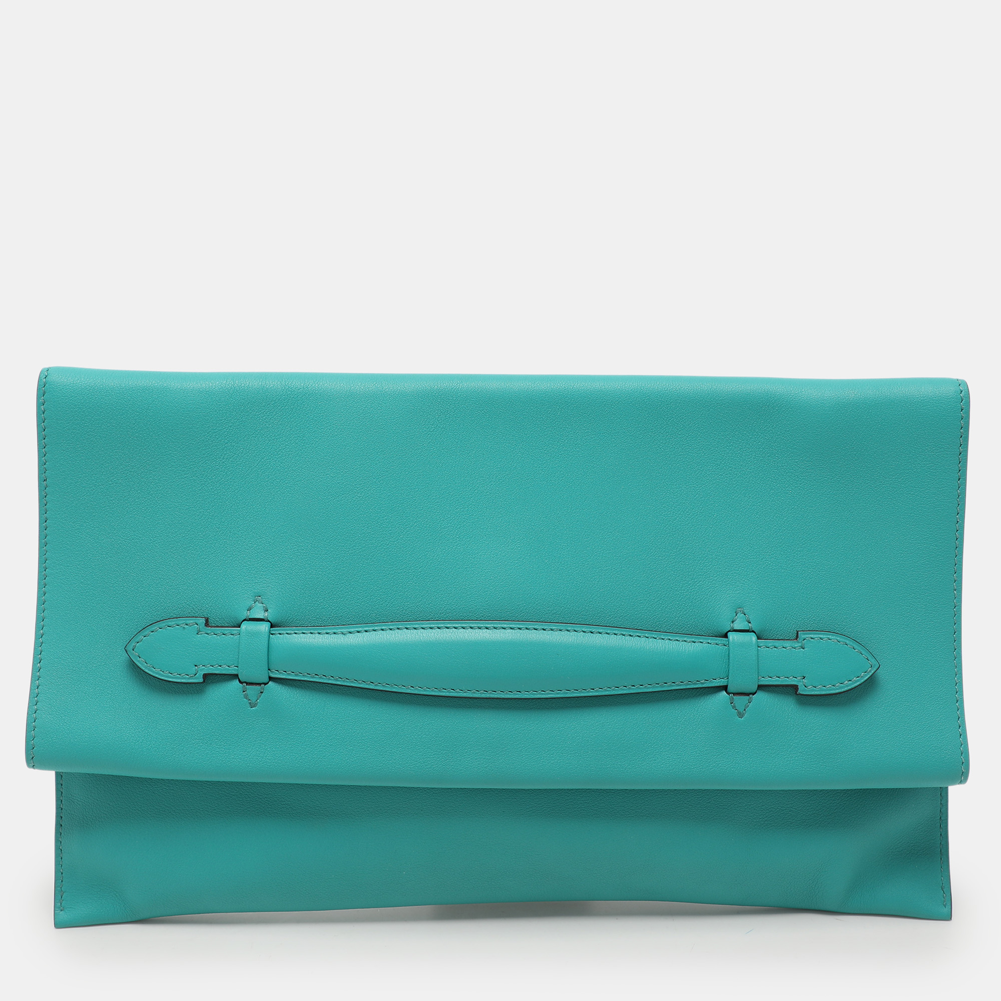 

Hermes Blue Paon Swift Leather Pliplat Clutch