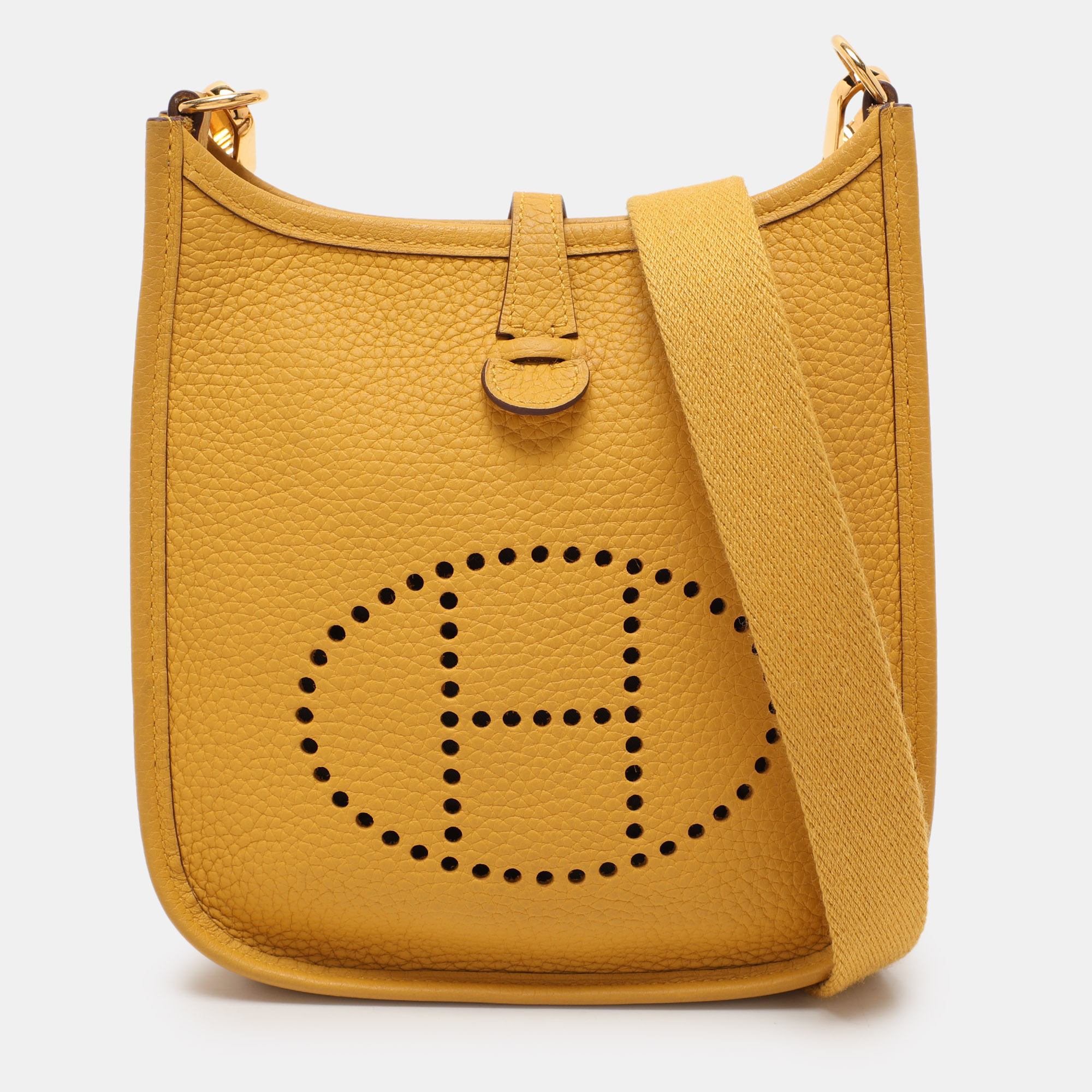 

Hermes Jaune Ambre Taurillon Clemence Leather Evelyne 16 TPM Bag, Yellow