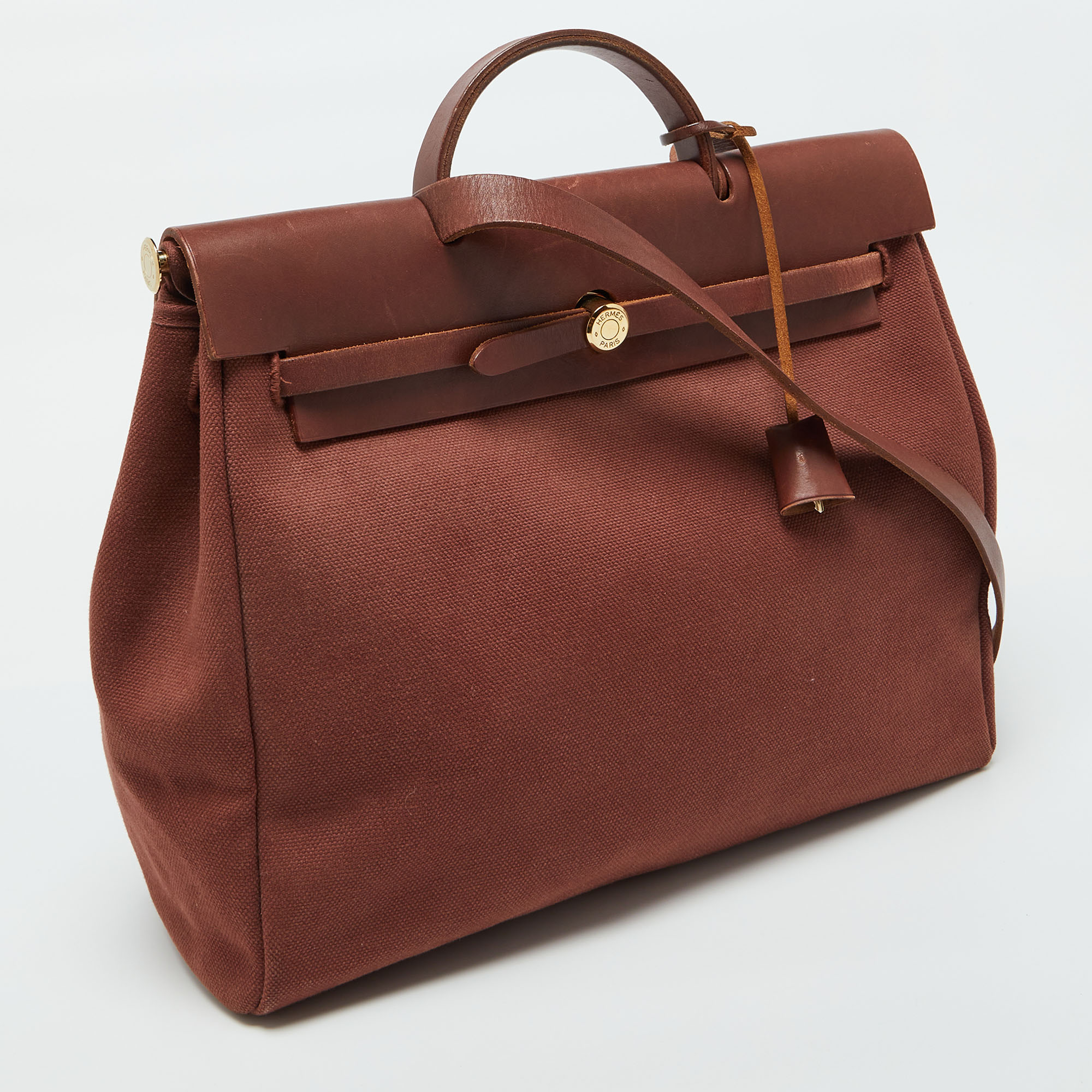 Hermes Rouge H Toile and Leather Herbag Zip 39 Bag 