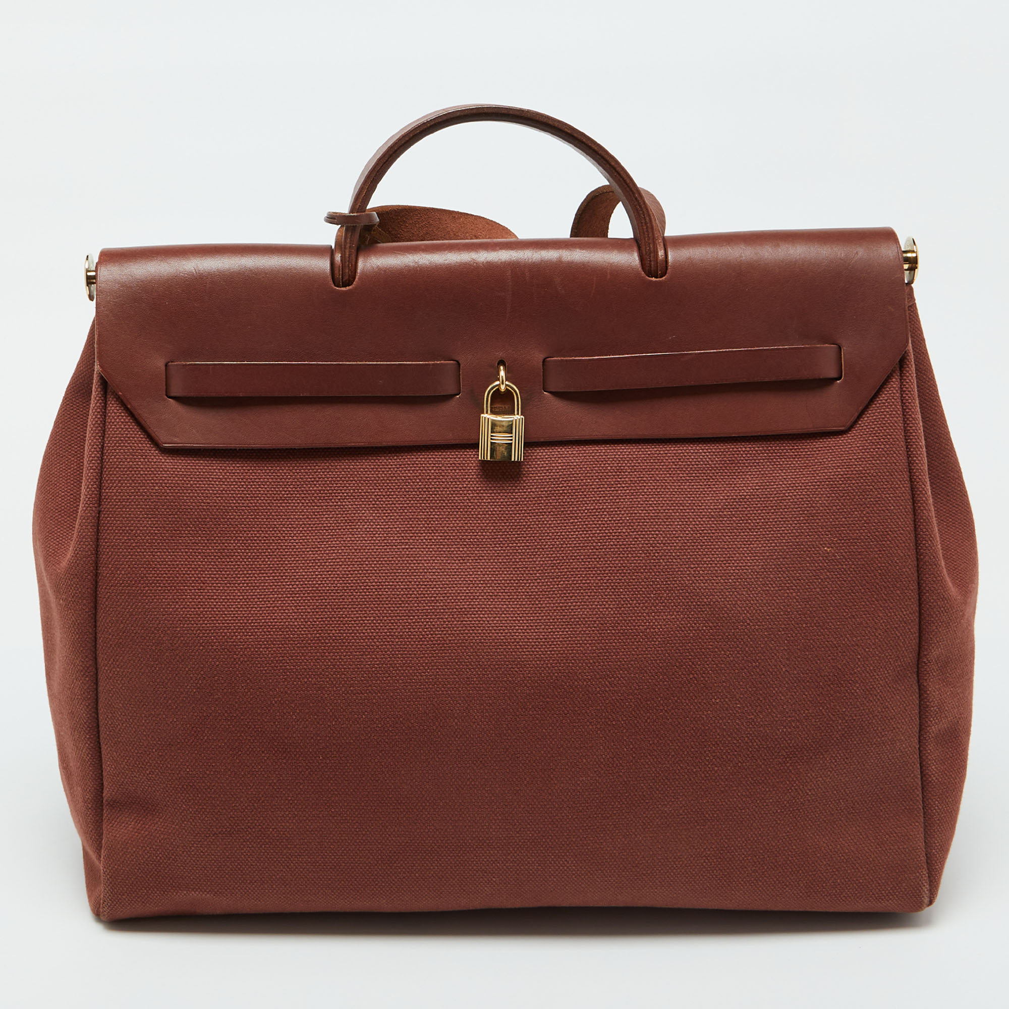 Hermes Rouge H Toile and Leather Herbag Zip 39 Bag 