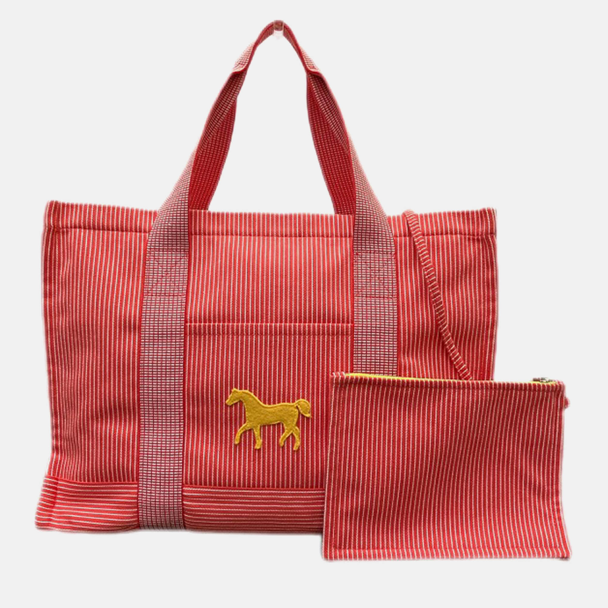 

Hermes Red Cotton Canvas Mothers Tote Bag