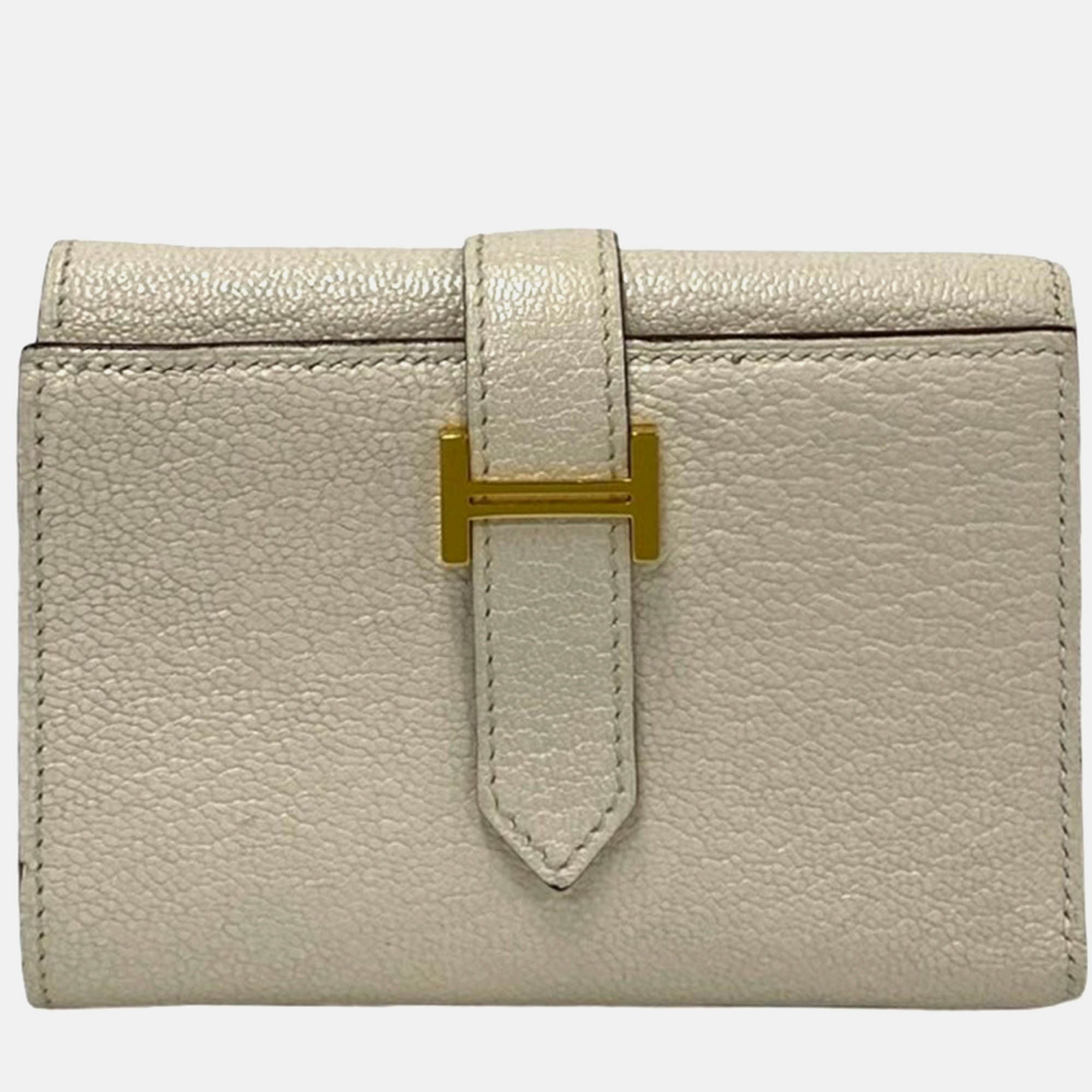 

Hermes White Leather Chevre Mysore Bearn Leather Mini Wallet